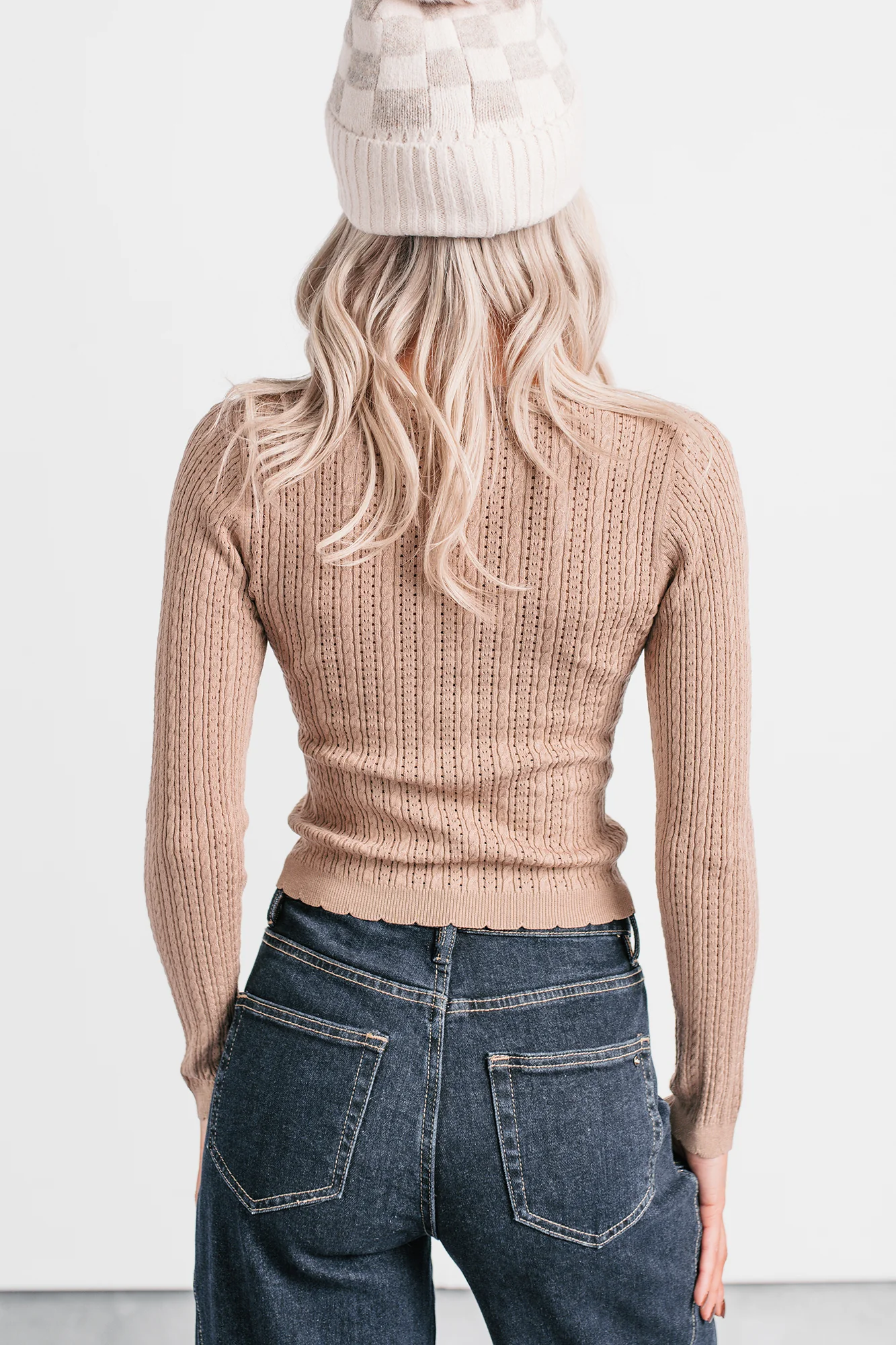Dreamy Mornings Deep V-Neck Sweater Top (Taupe) - Image 3