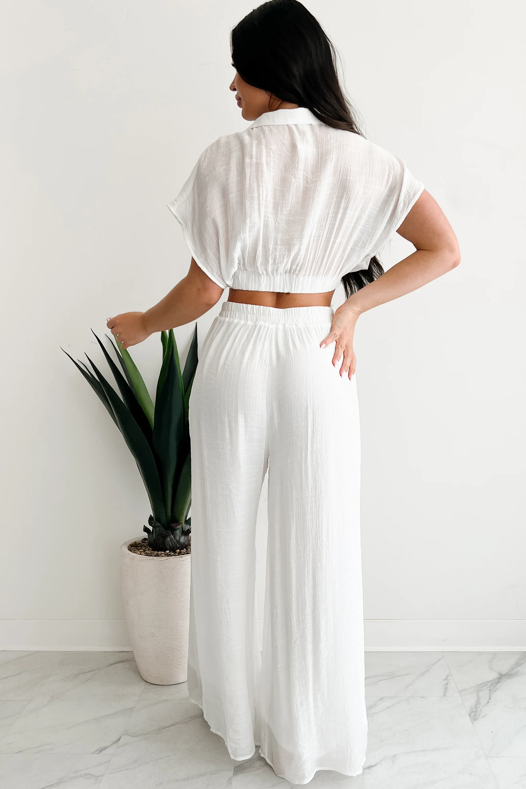 Dreamy Nights Crop Top & Wide Leg Pants Set (White) - Image 6