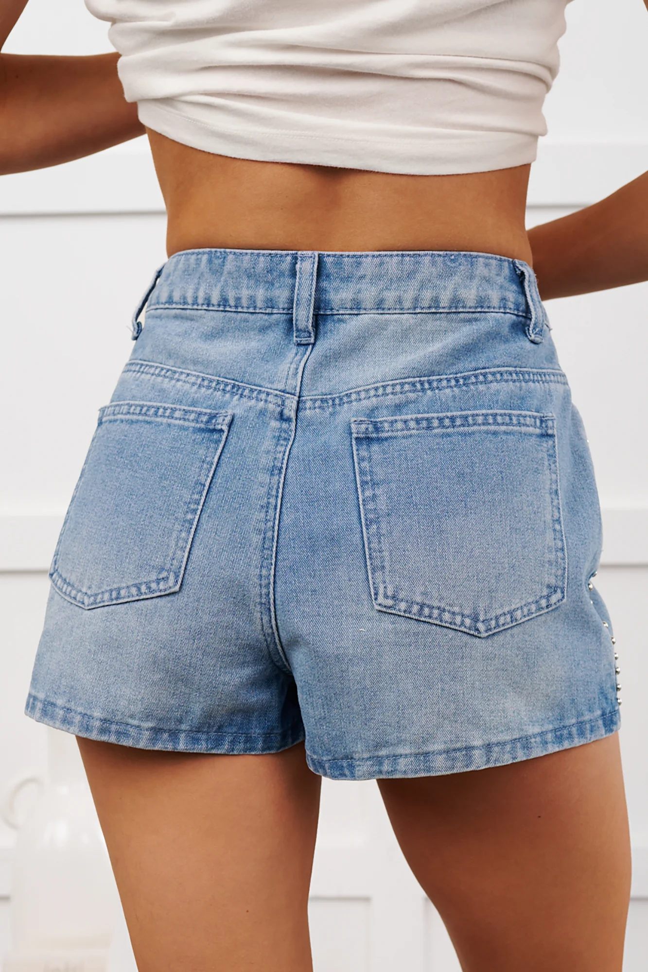 Dreamy Pace Denim Studded Mini Skort (Denim) - Image 2