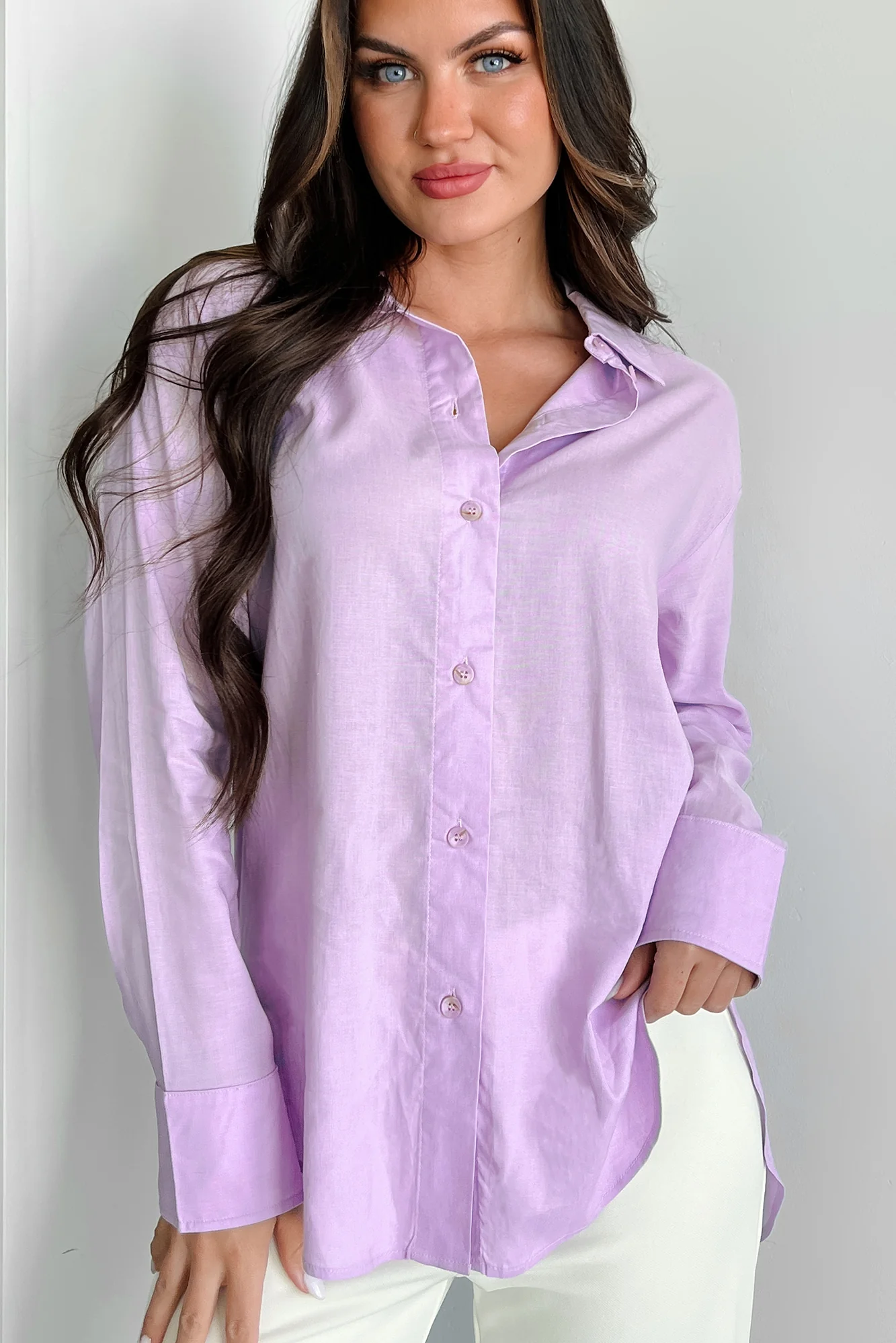 Dressed With Confidence Linen Dress Shirt (Lilac) - Image 2