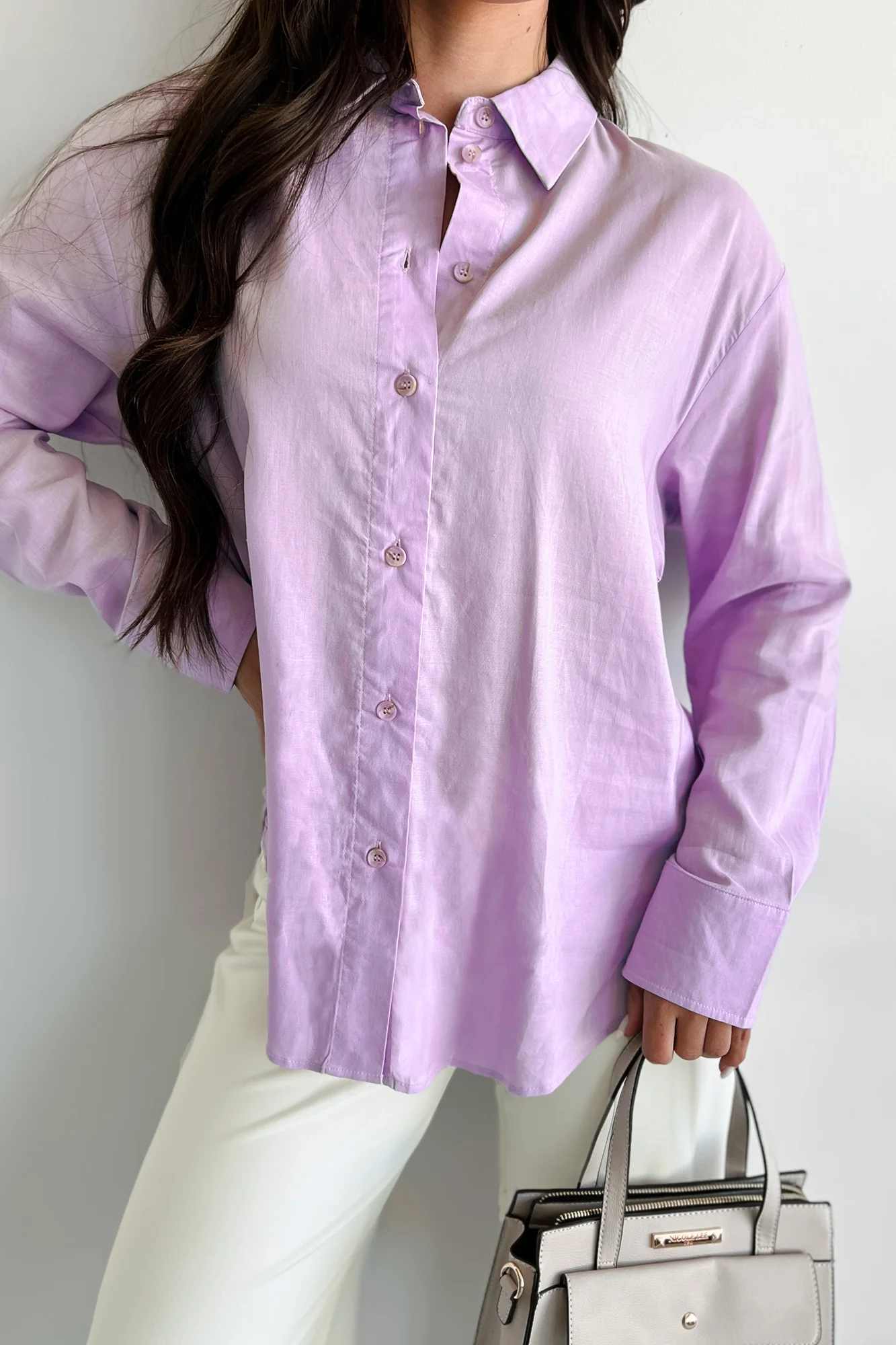 Dressed With Confidence Linen Dress Shirt (Lilac) - Image 5
