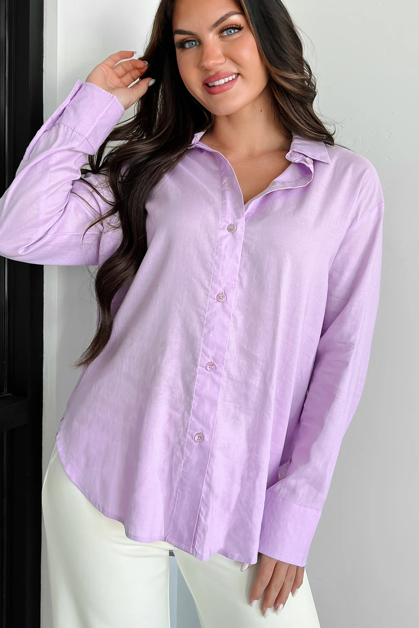 Dressed With Confidence Linen Dress Shirt (Lilac) - Image 7