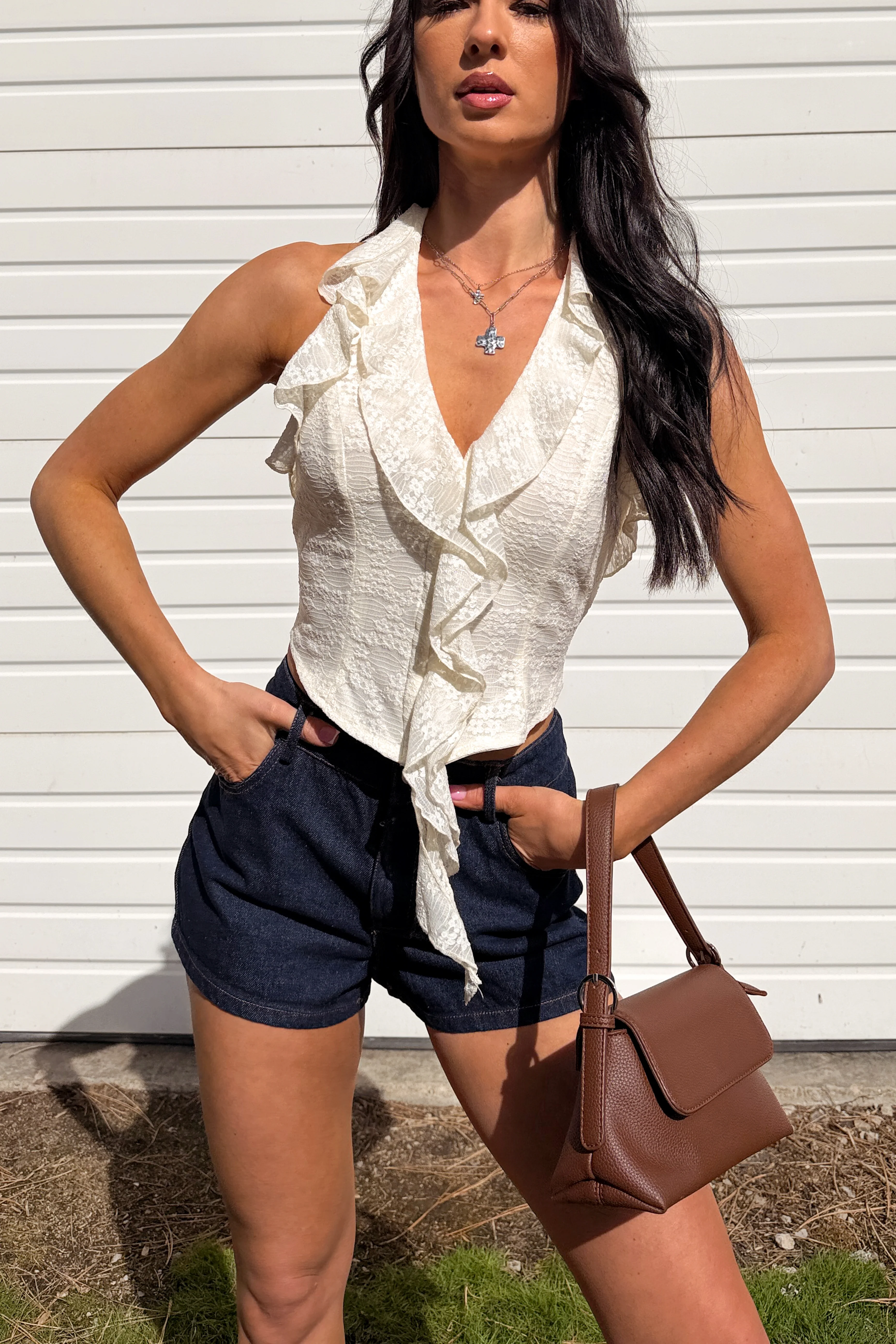 Dusk Till Dawn Ruffle Bustier Halter Top (Ivory) - Image 2