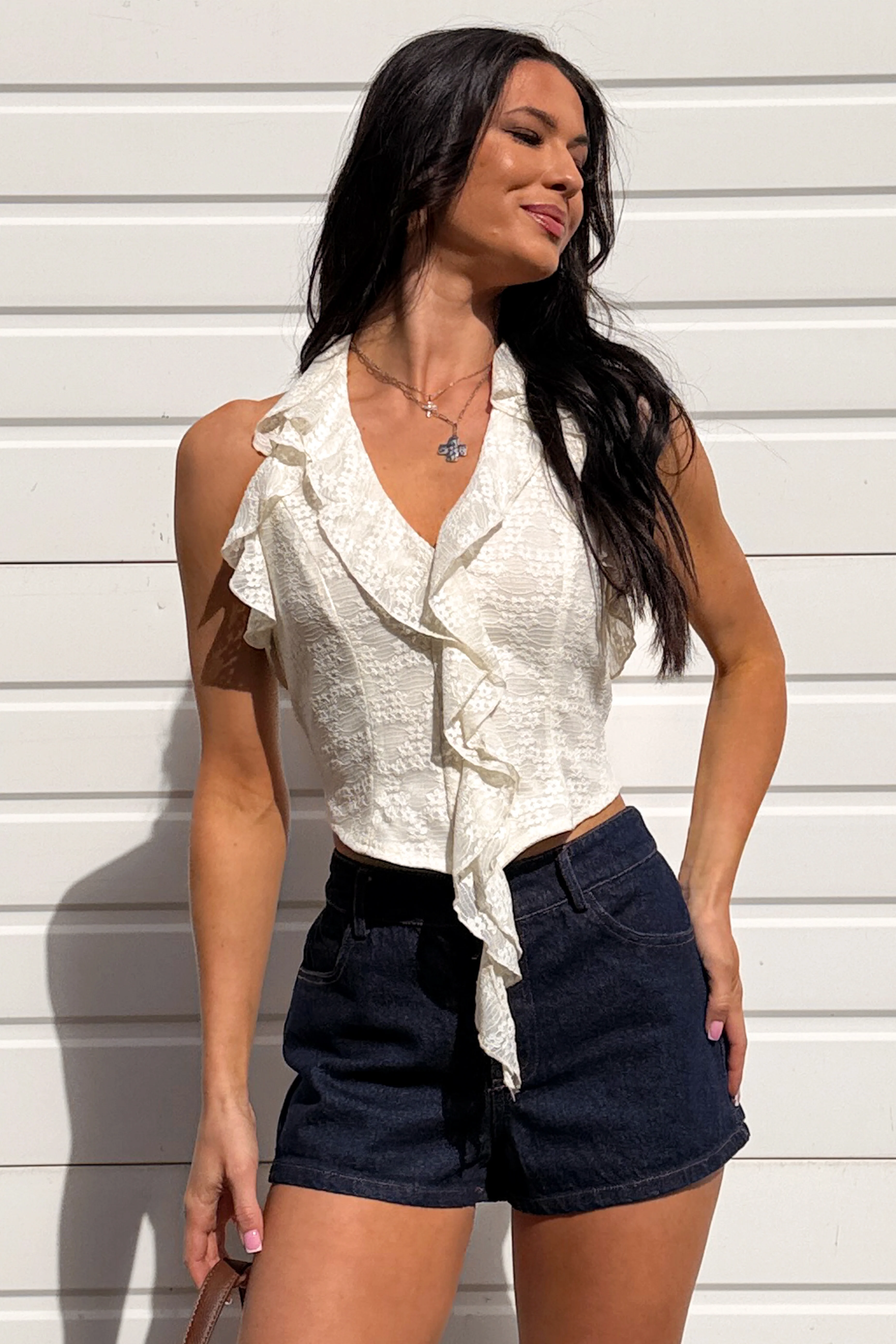 Dusk Till Dawn Ruffle Bustier Halter Top (Ivory) - Image 3
