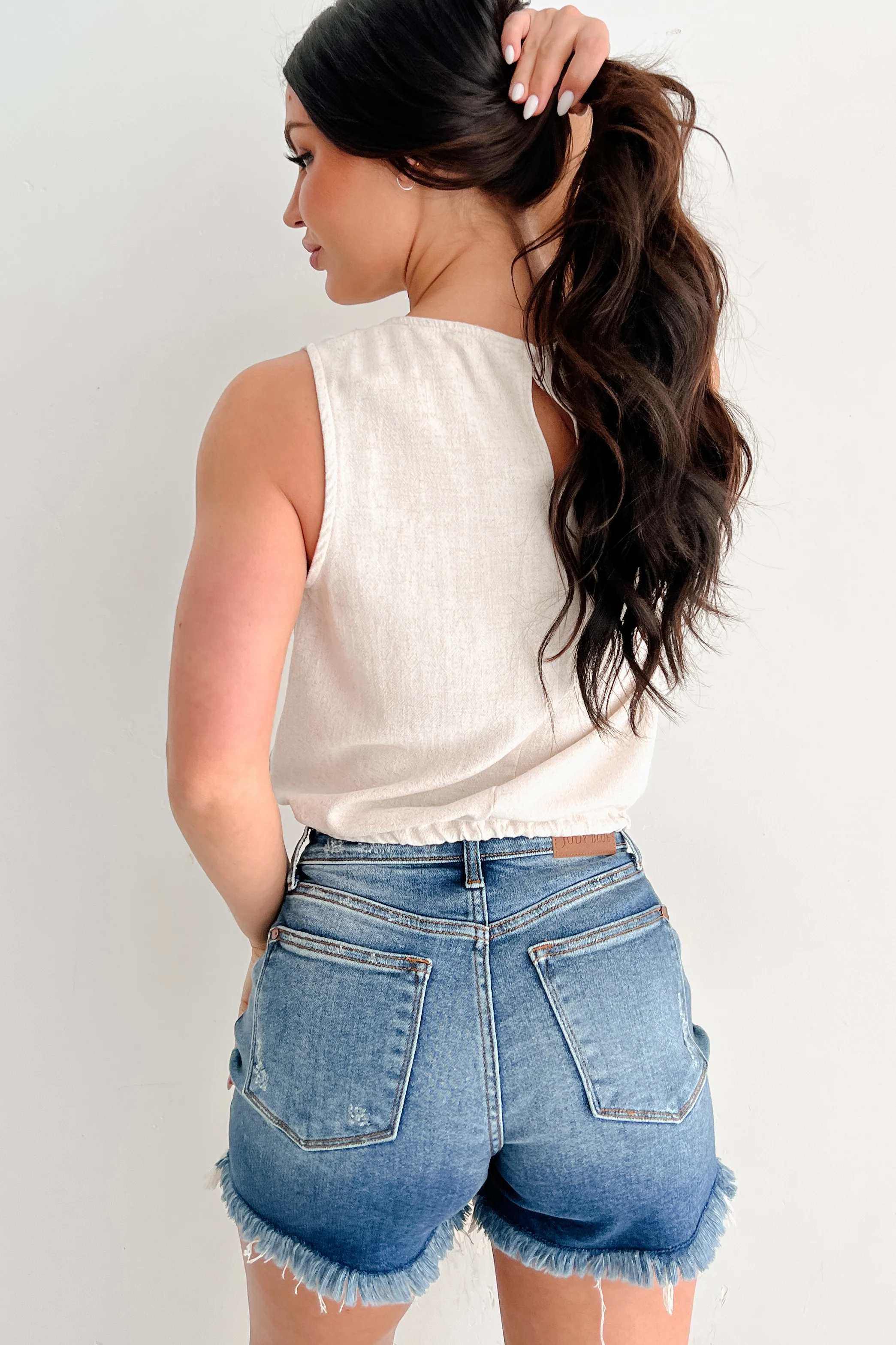 Earth Moments Sleeveless Linen Drawstring Top (Oat) - Image 4