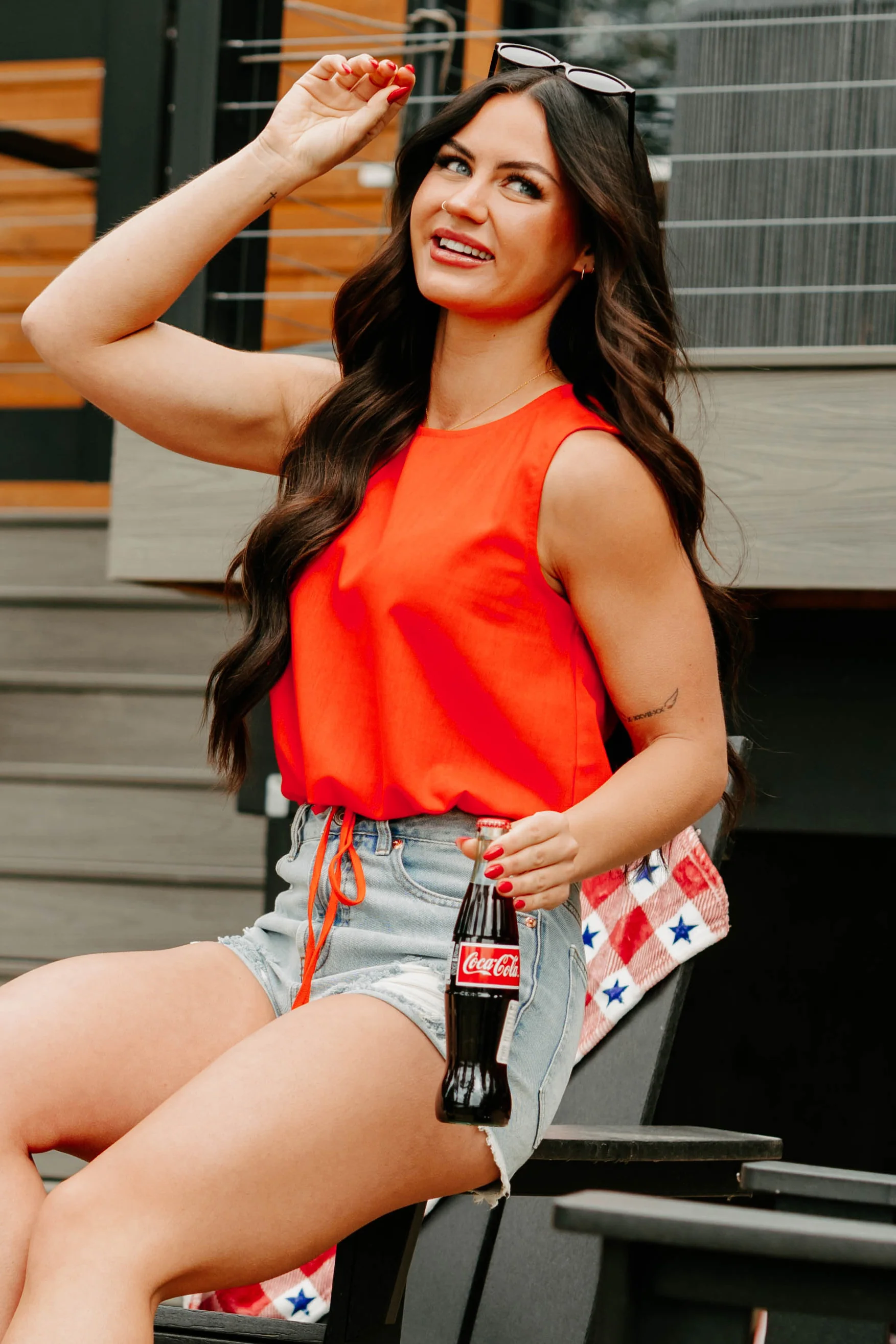 Ease & Elevate Sleeveless Drawstring Hem Top (Tomato) - Image 2