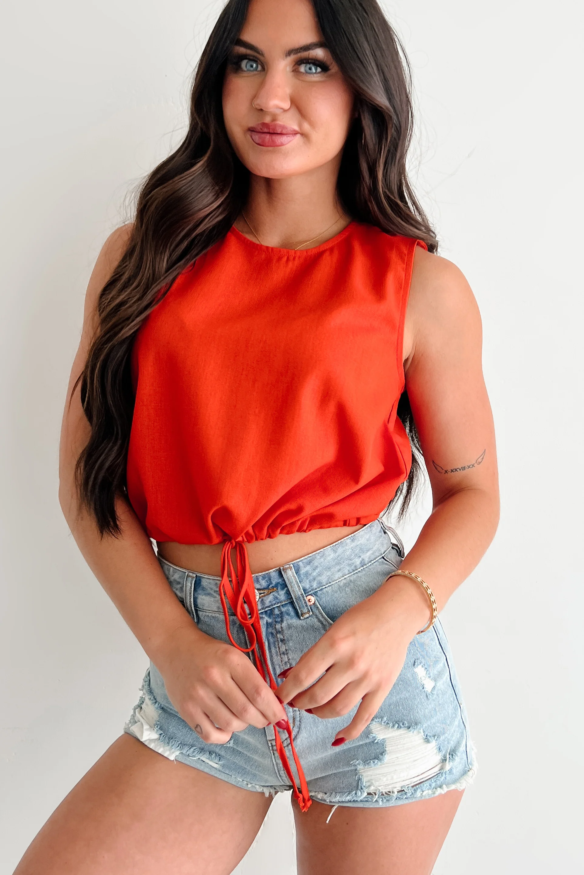 Ease & Elevate Sleeveless Drawstring Hem Top (Tomato) - Image 9