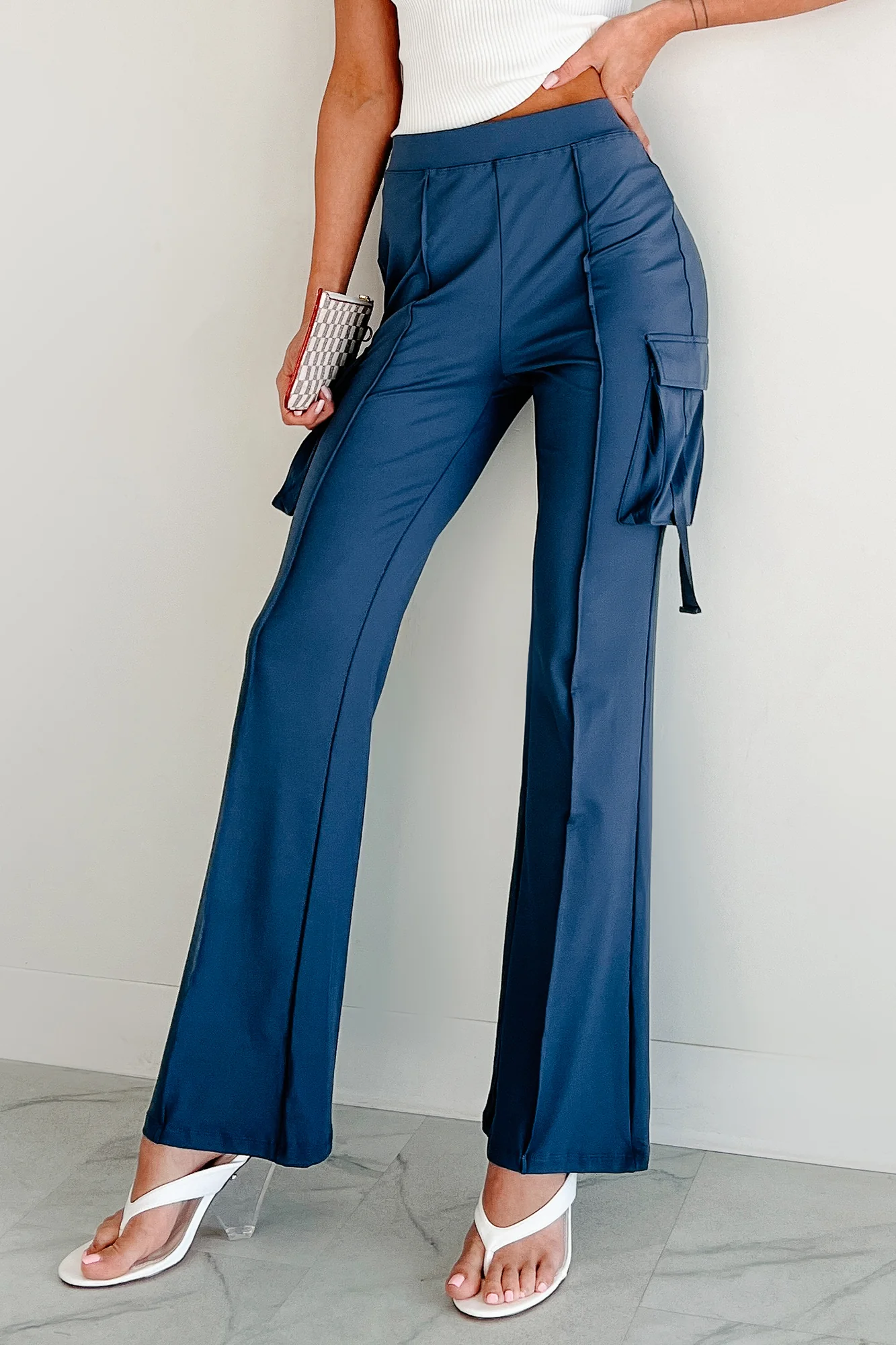Easy Does It High Rise Cargo Bootcut Leggings (Blue) - Image 7