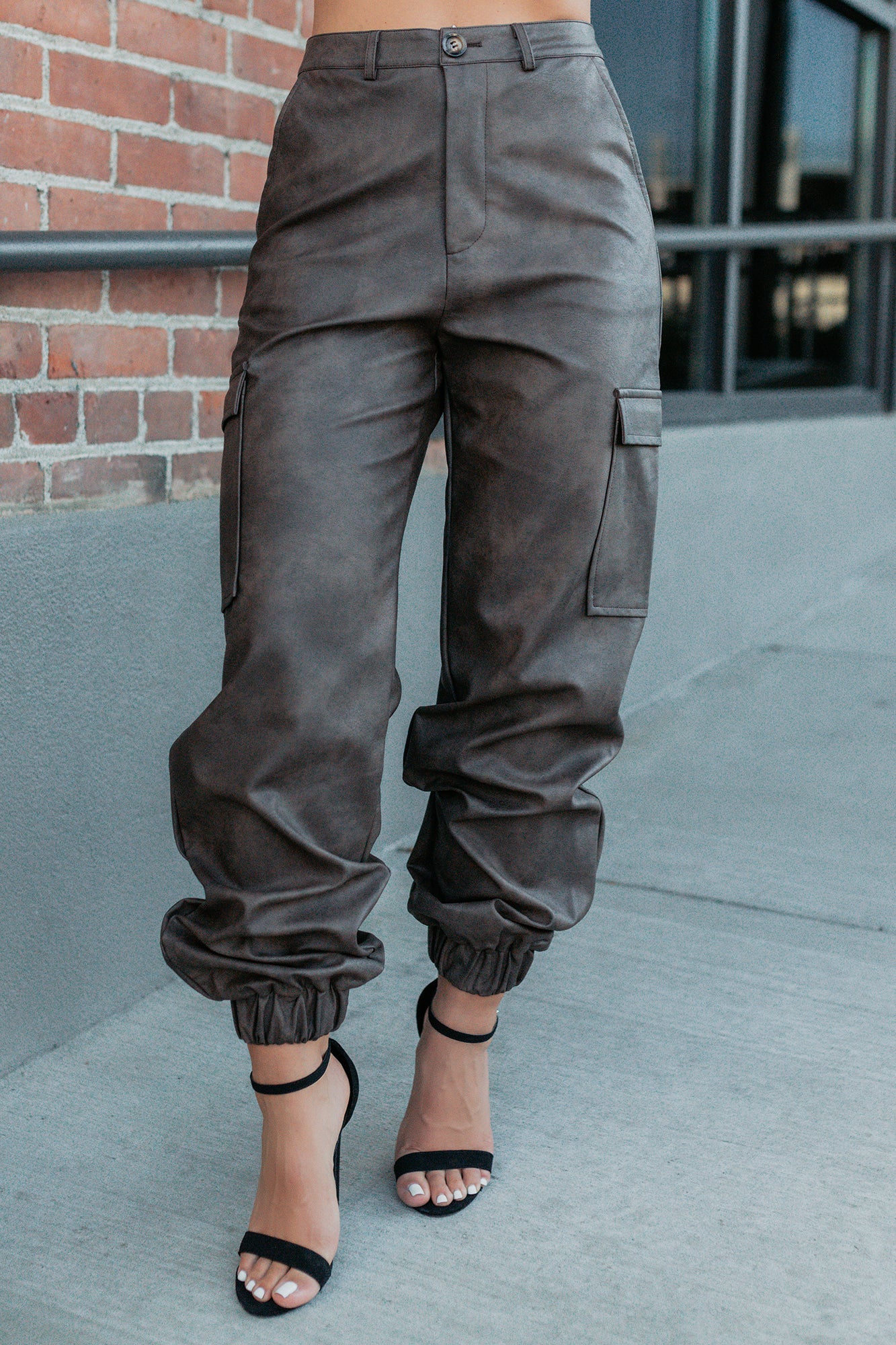 Easy Edge Faux Leather FORE Cargo Joggers (Brown) - Image 3