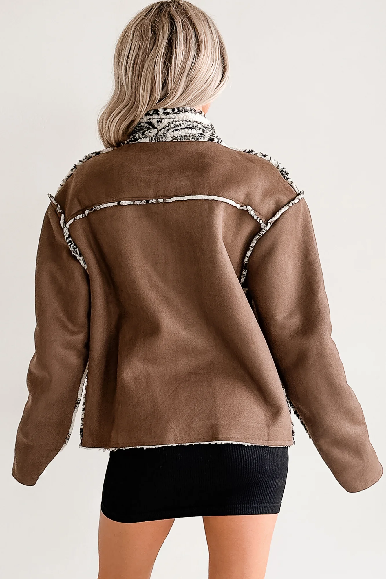 Easy Enough Sherpa & Suede Jacket (Chocolate) - Image 3