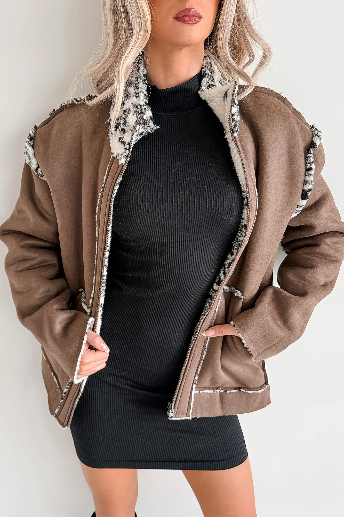 Easy Enough Sherpa & Suede Jacket (Chocolate) - Image 5