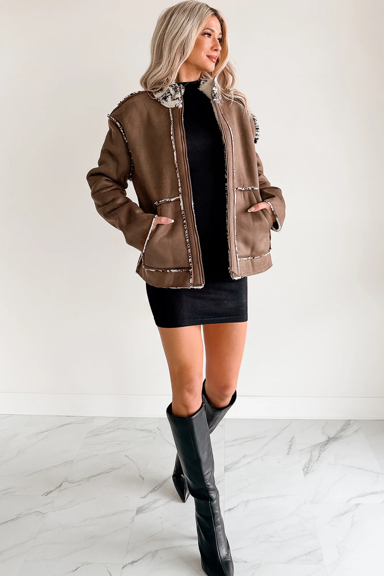 Easy Enough Sherpa & Suede Jacket (Chocolate) - Image 7