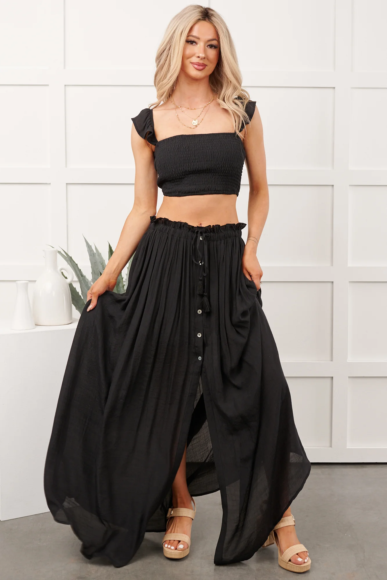 Easy Grace Crop Top & Maxi Skirt Set (Black) - Image 2