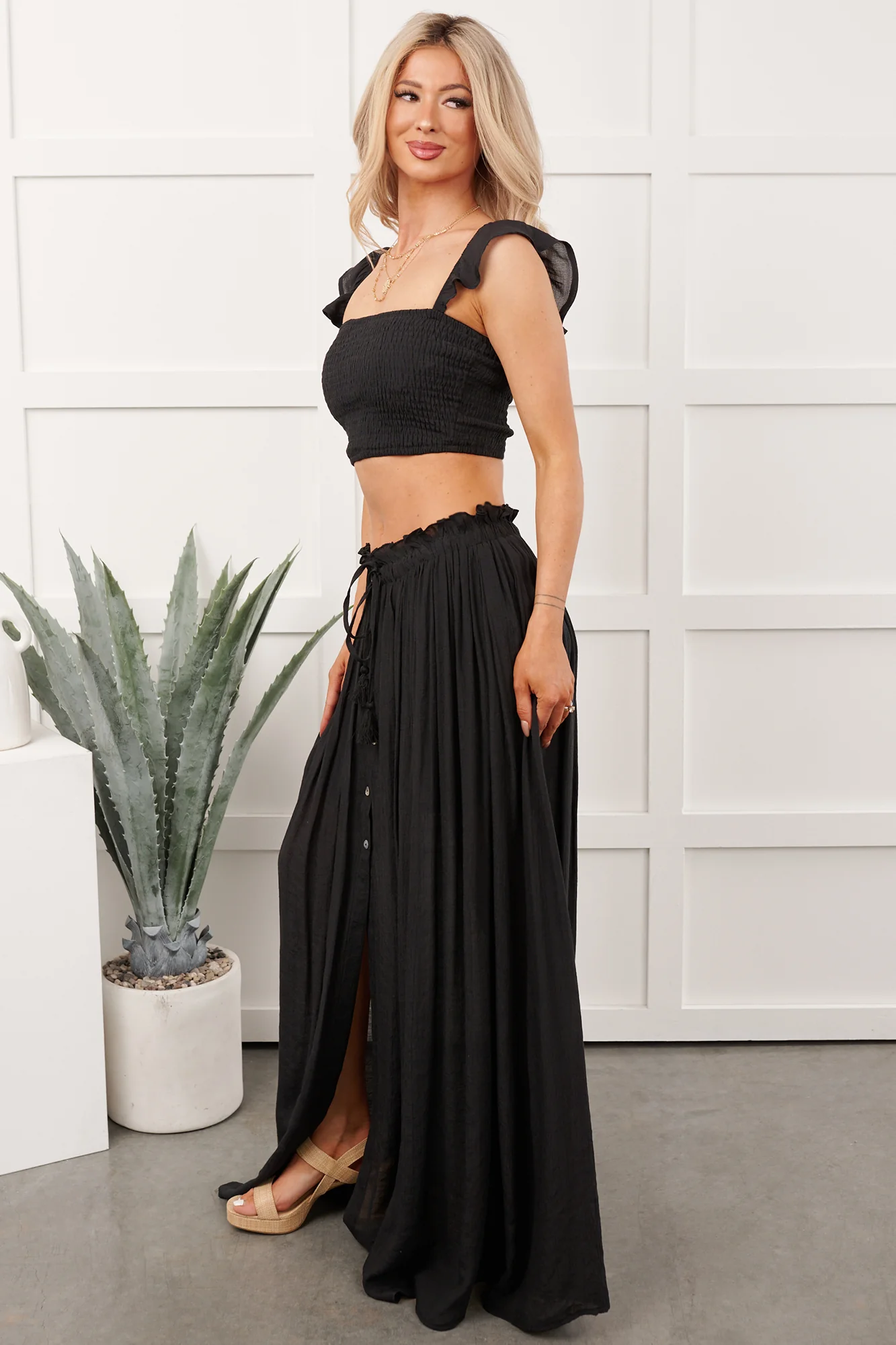 Easy Grace Crop Top & Maxi Skirt Set (Black) - Image 5