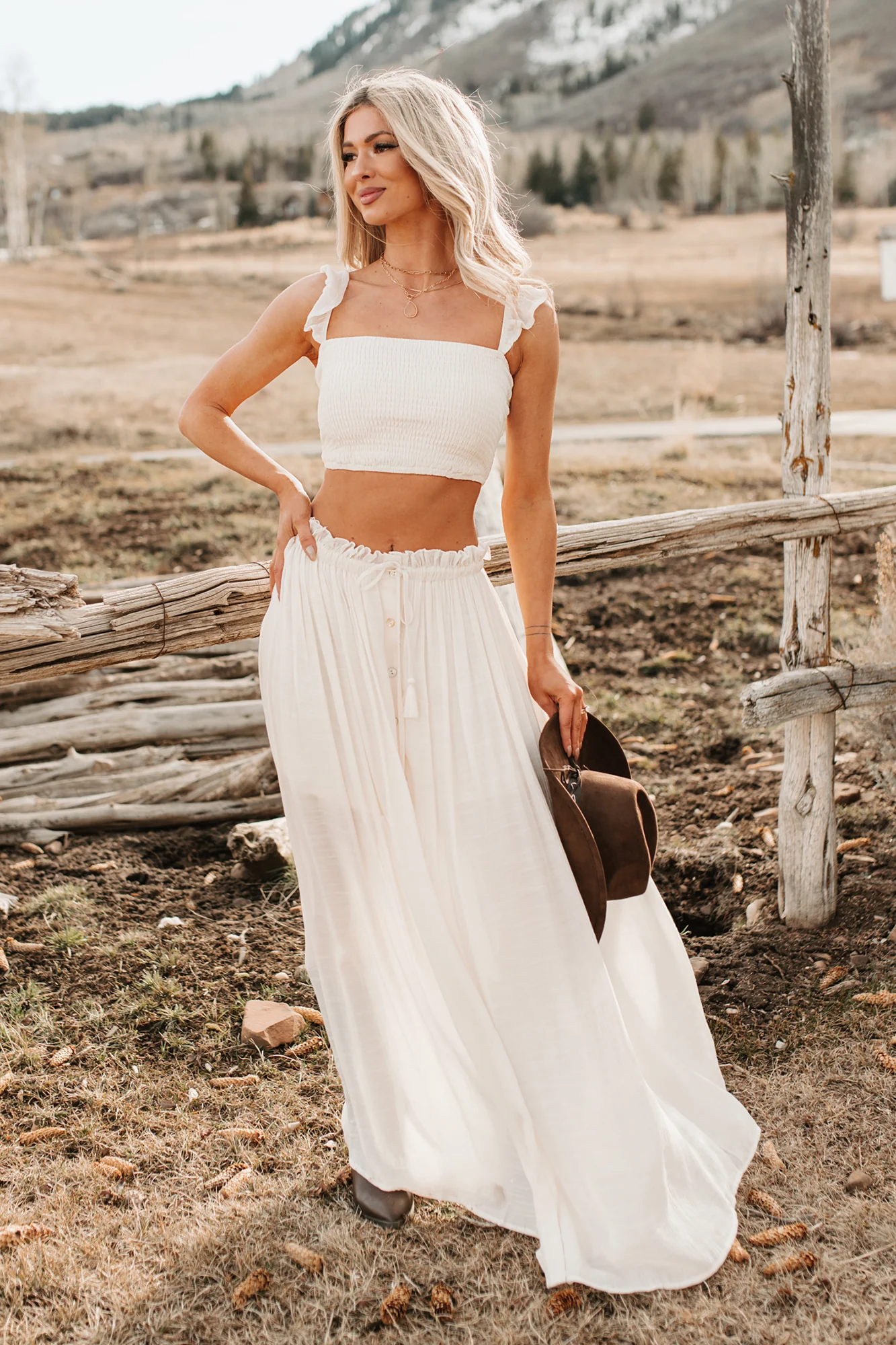 Easy Grace Crop Top & Maxi Skirt Set (Cream) - Image 7
