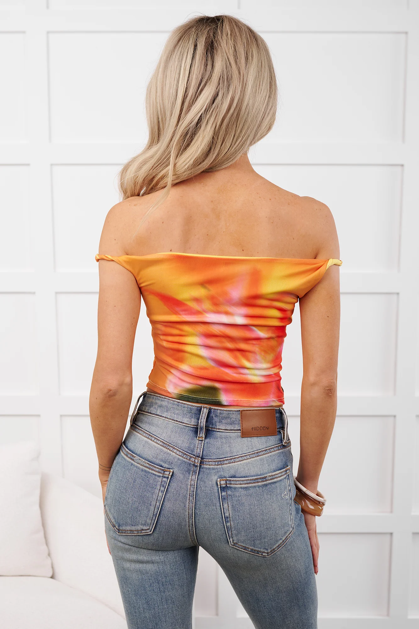 Easy Mood Sleeveless Cowl Crop Top (Orange/Multi) - Image 7