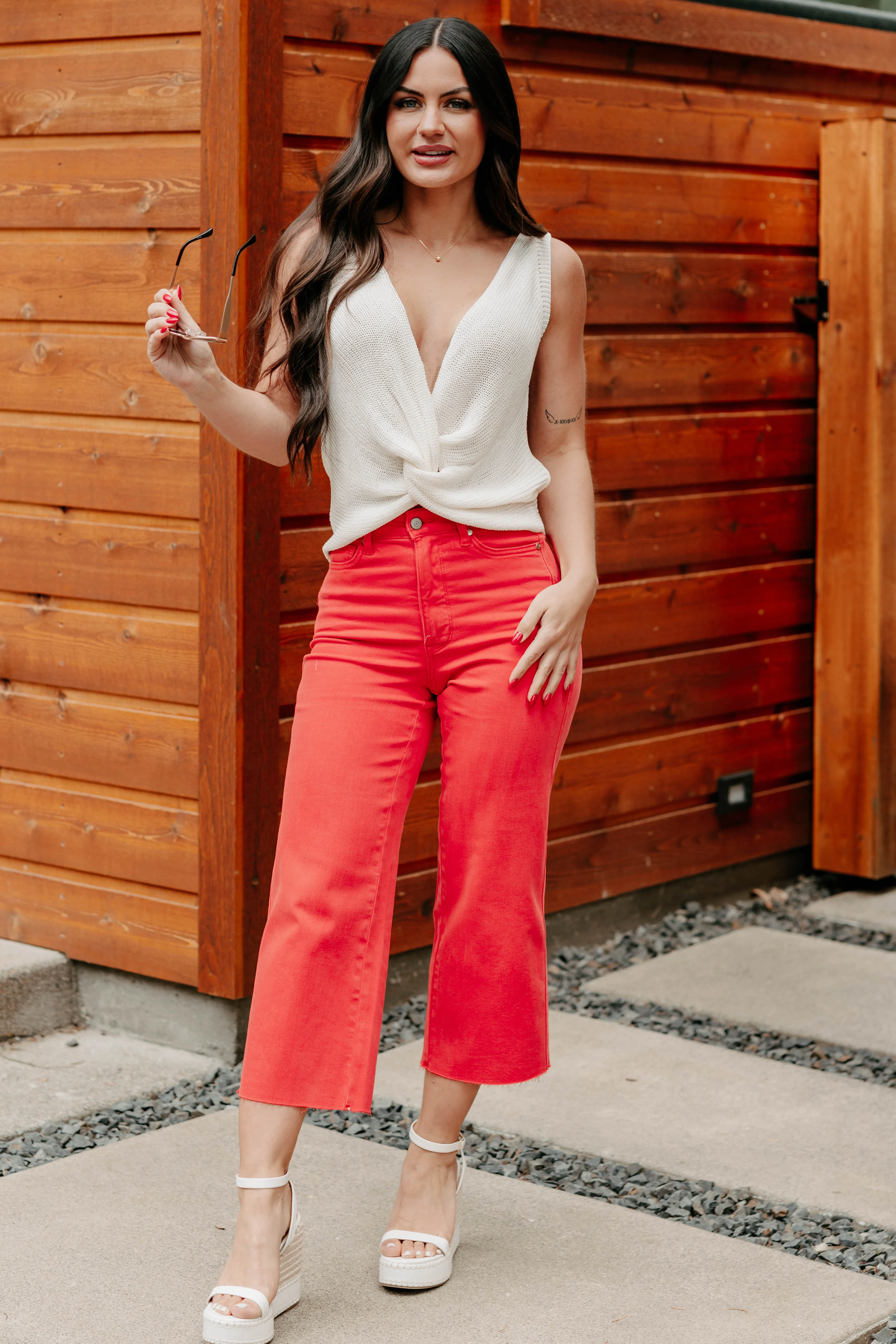 Eddie Tummy Control Wide Crop Judy Blue Jeans (Red) - Image 10