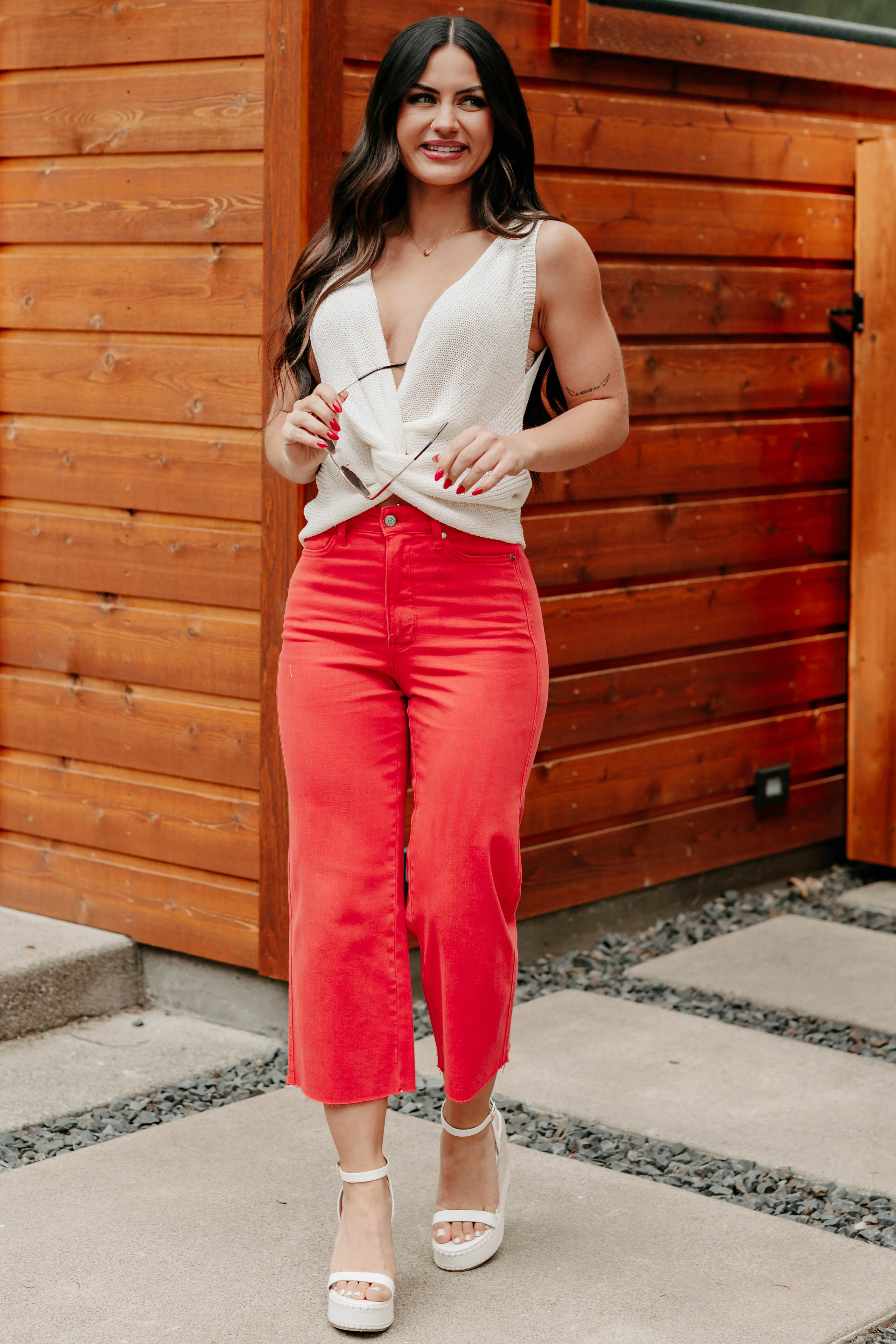 Eddie Tummy Control Wide Crop Judy Blue Jeans (Red) - Image 11