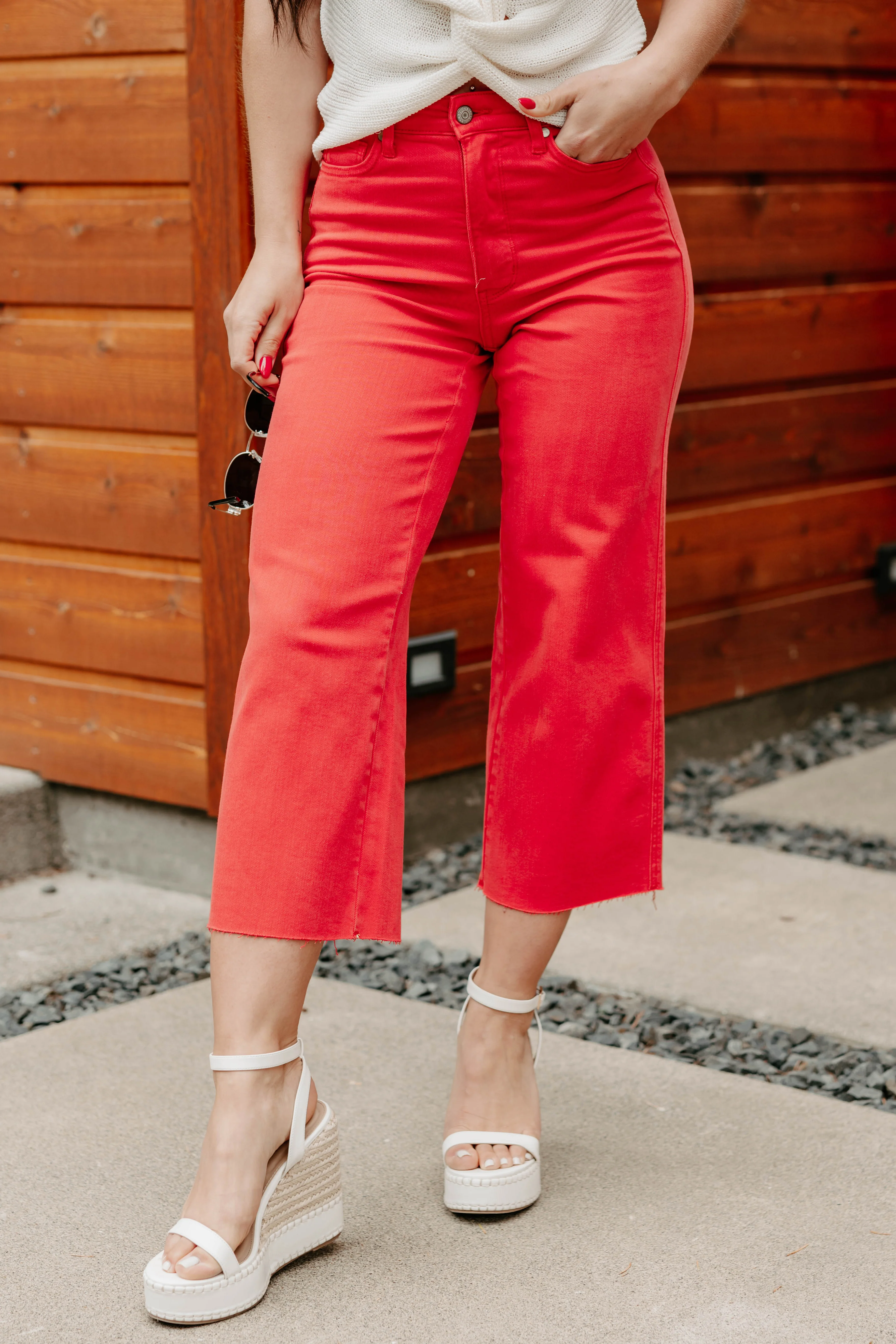 Eddie Tummy Control Wide Crop Judy Blue Jeans (Red) - Image 12
