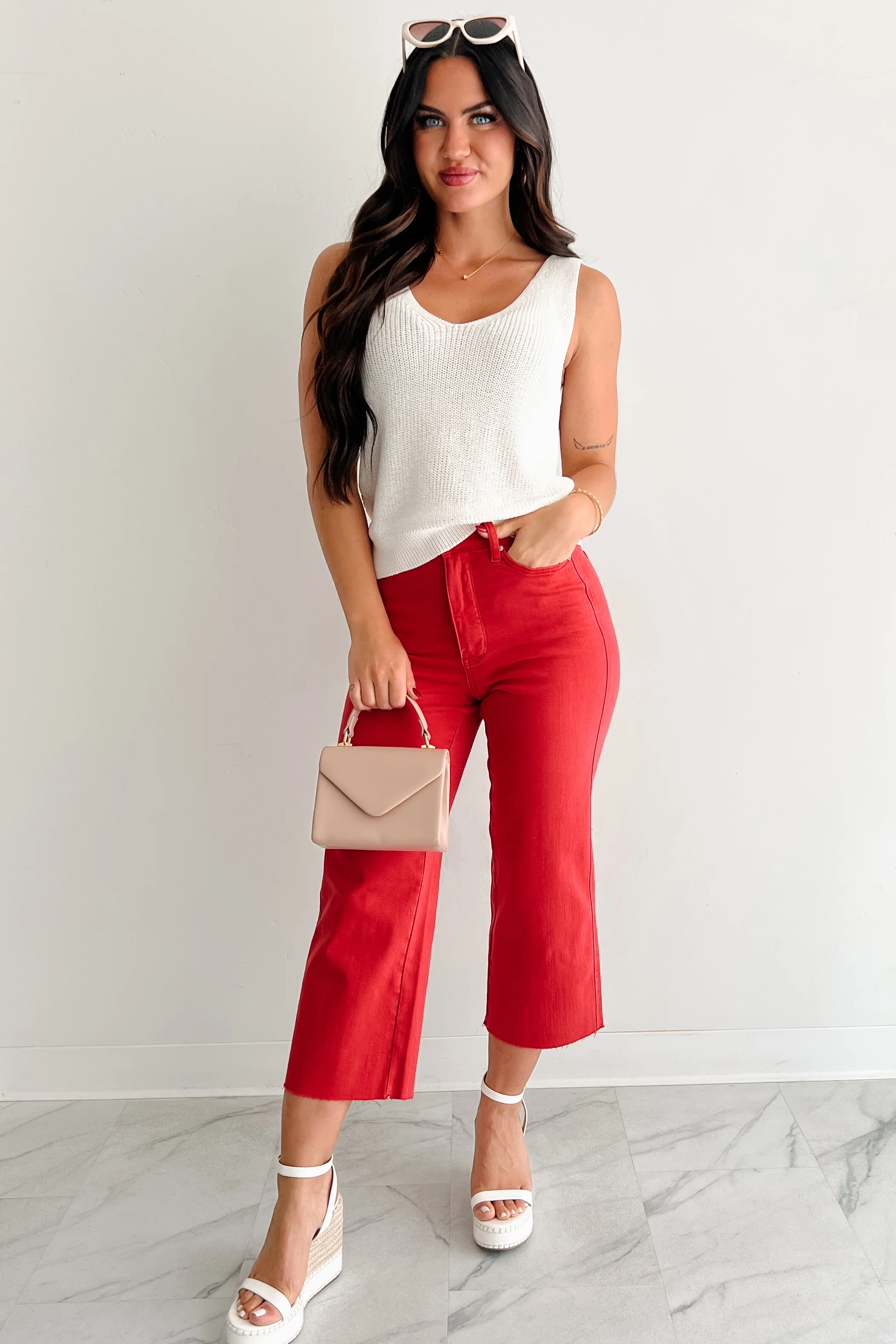 Eddie Tummy Control Wide Crop Judy Blue Jeans (Red) - Image 8