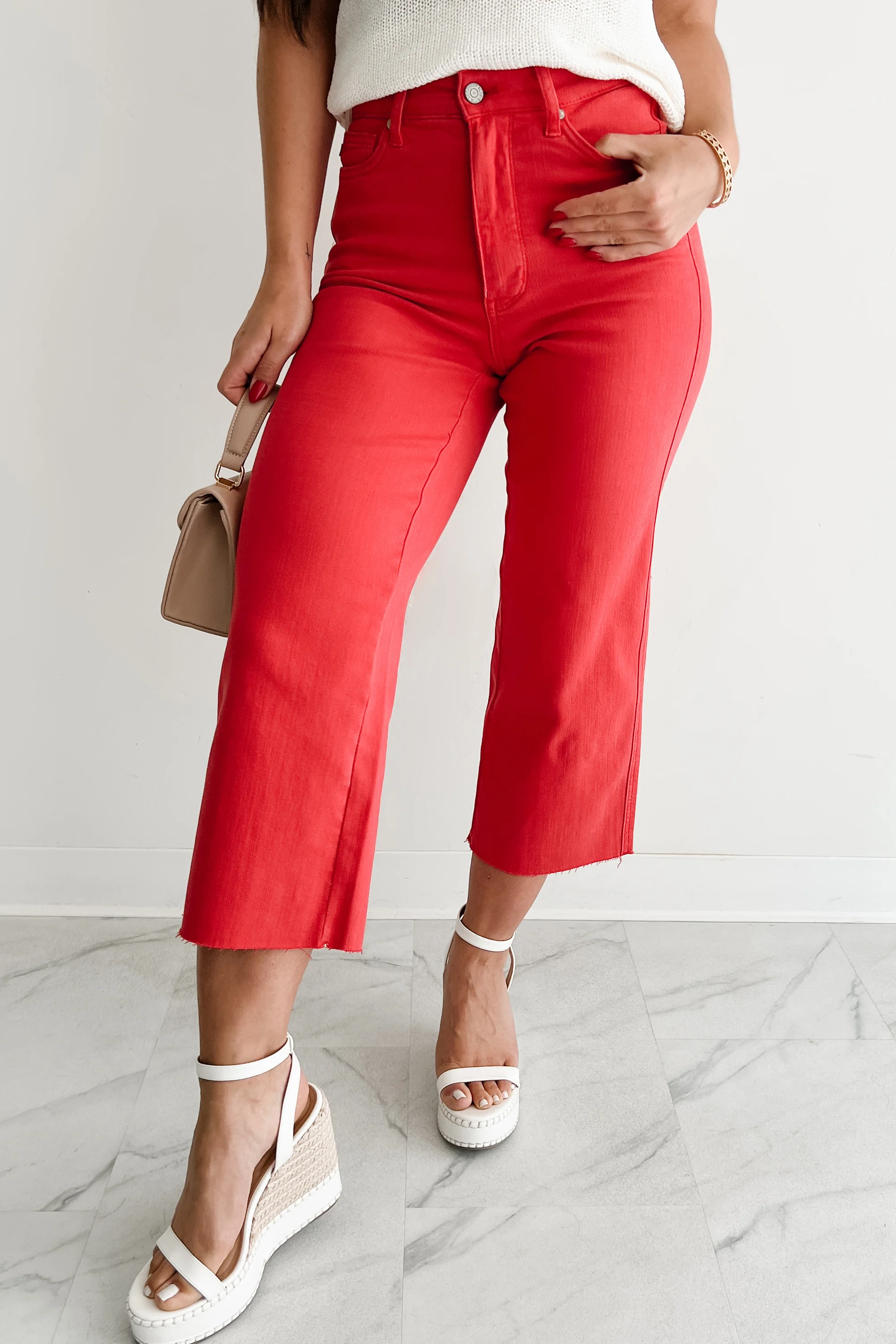 Eddie Tummy Control Wide Crop Judy Blue Jeans (Red) - Image 9