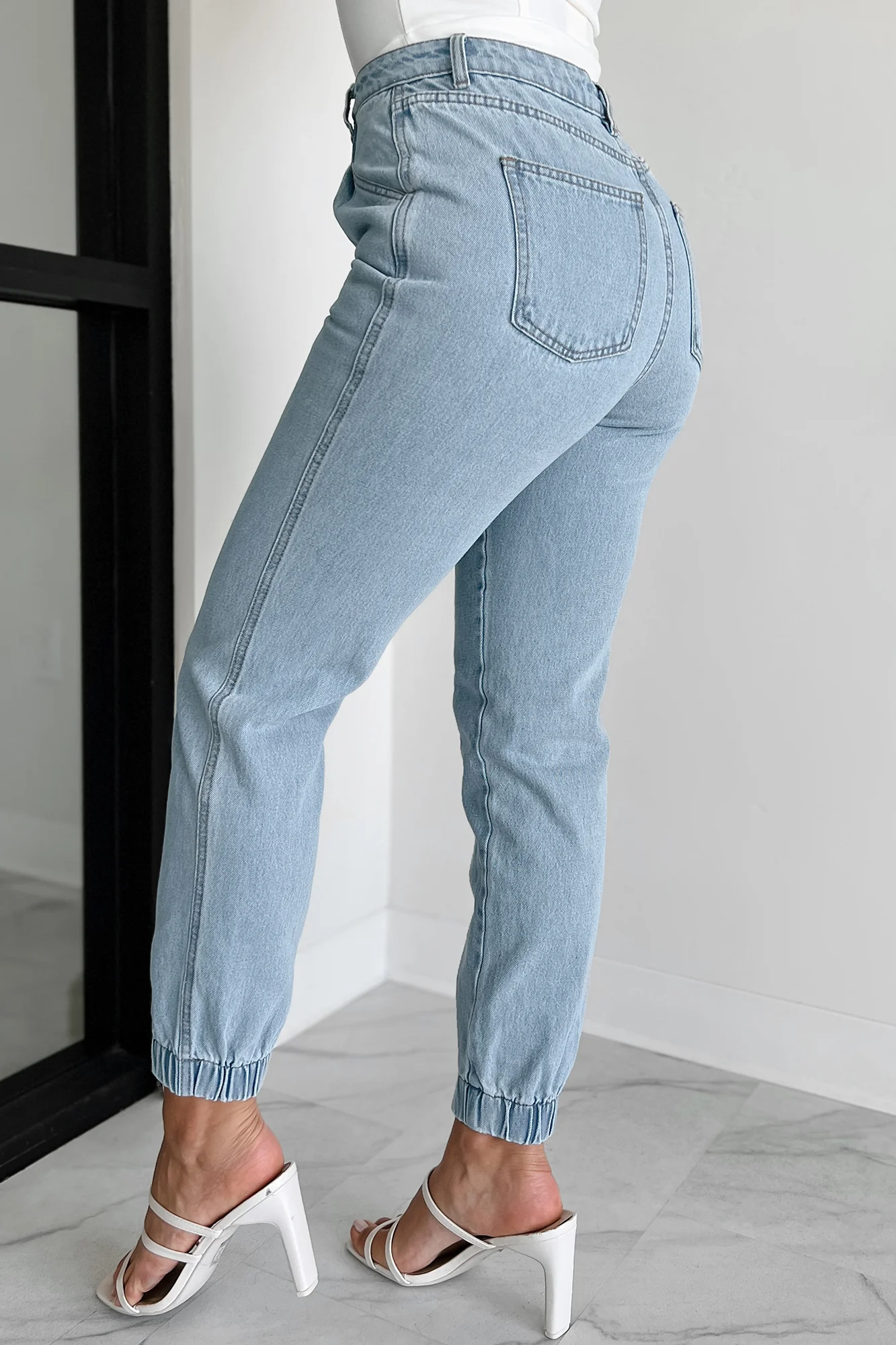 Edison Elastic Cuff Jogger Jeans (Light Denim) - Image 4