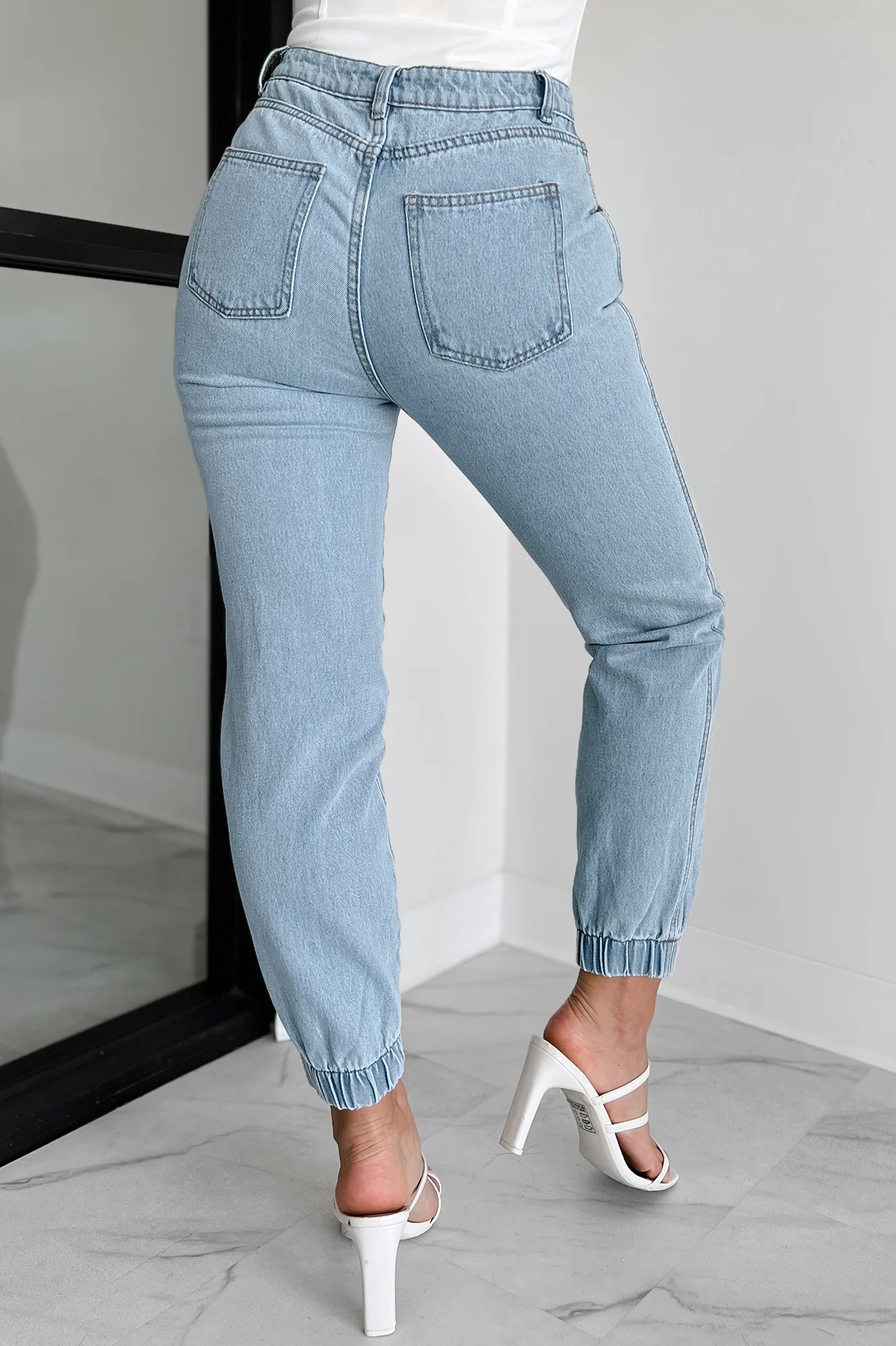 Edison Elastic Cuff Jogger Jeans (Light Denim) - Image 5