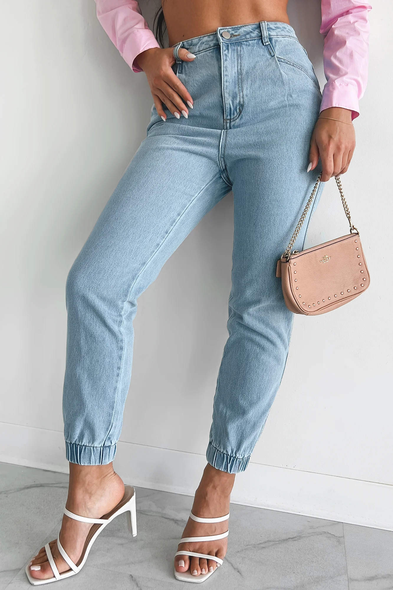 Edison Elastic Cuff Jogger Jeans (Light Denim) - Image 9
