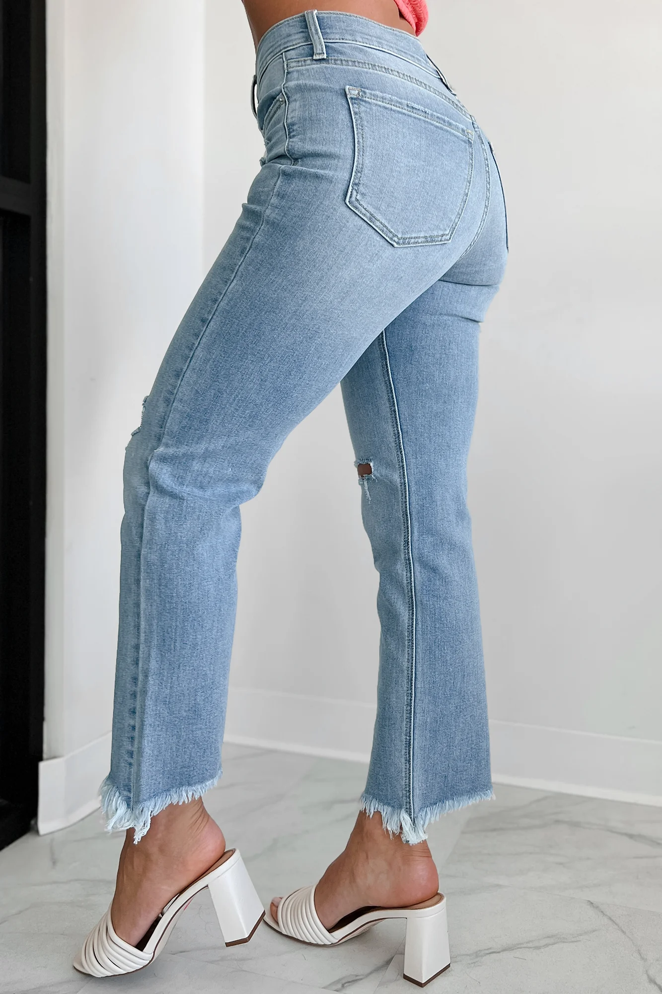 Effie High Rise Distressed Sneak Peek Straight Leg Jeans (Light) - Image 4