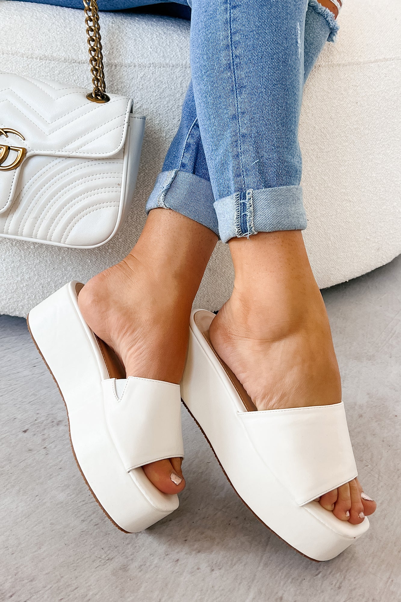 Effortless Edge Platform Wedge Sandals (White) - Image 2