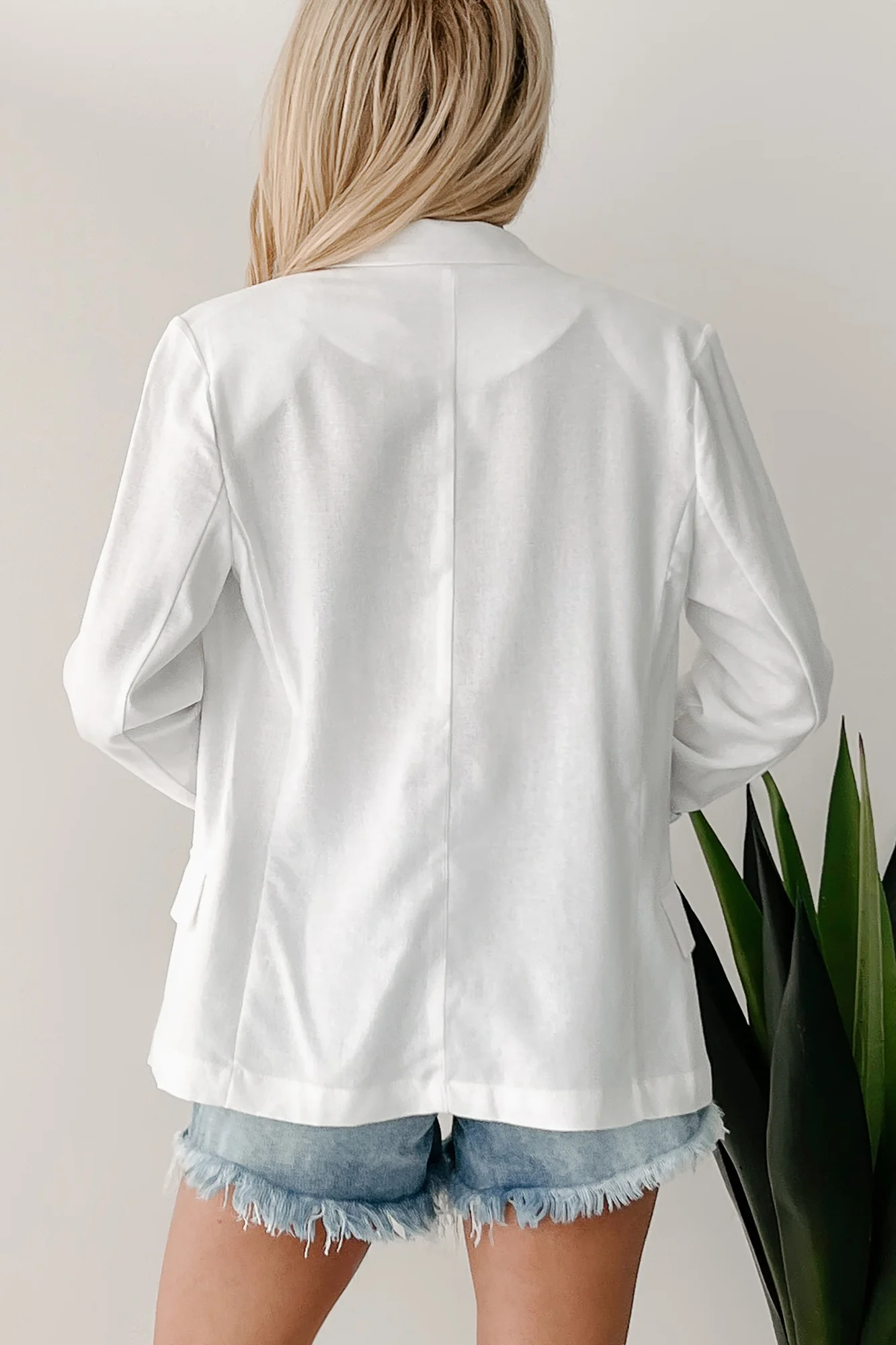 Effortlessly Polished Open Front Linen Blazer (White) - Image 4