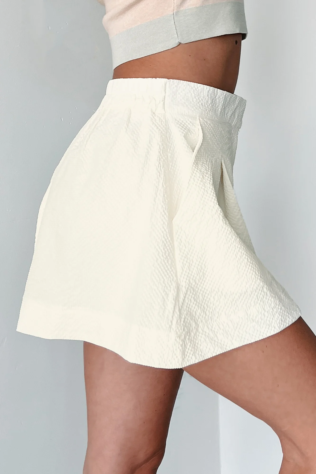 Elaborate Stories Textured High Waist Shorts (Ivory) - Image 4