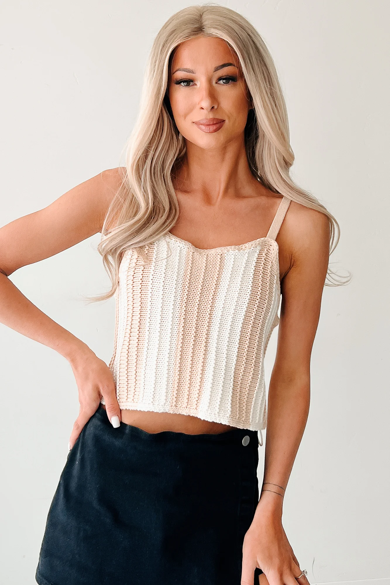 Electric Attraction Striped Crochet Tank Top (Taupe) - Image 3