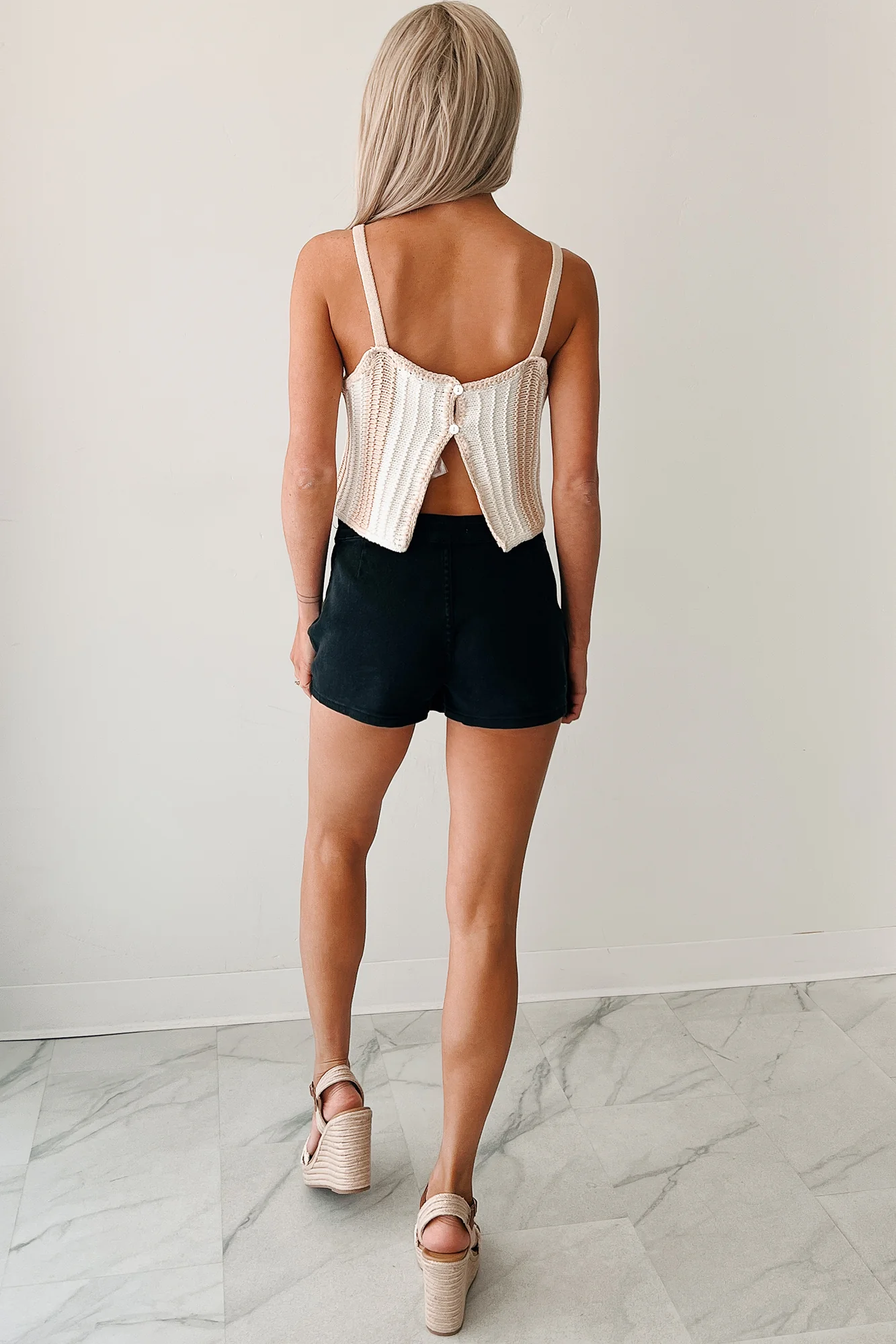 Electric Attraction Striped Crochet Tank Top (Taupe) - Image 4