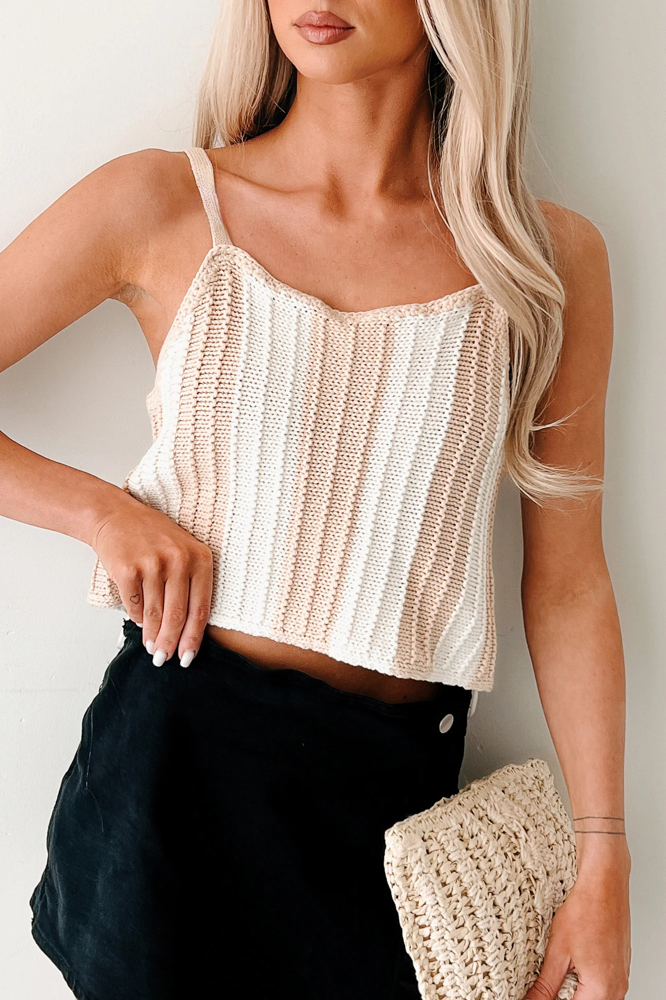 Electric Attraction Striped Crochet Tank Top (Taupe) - Image 7