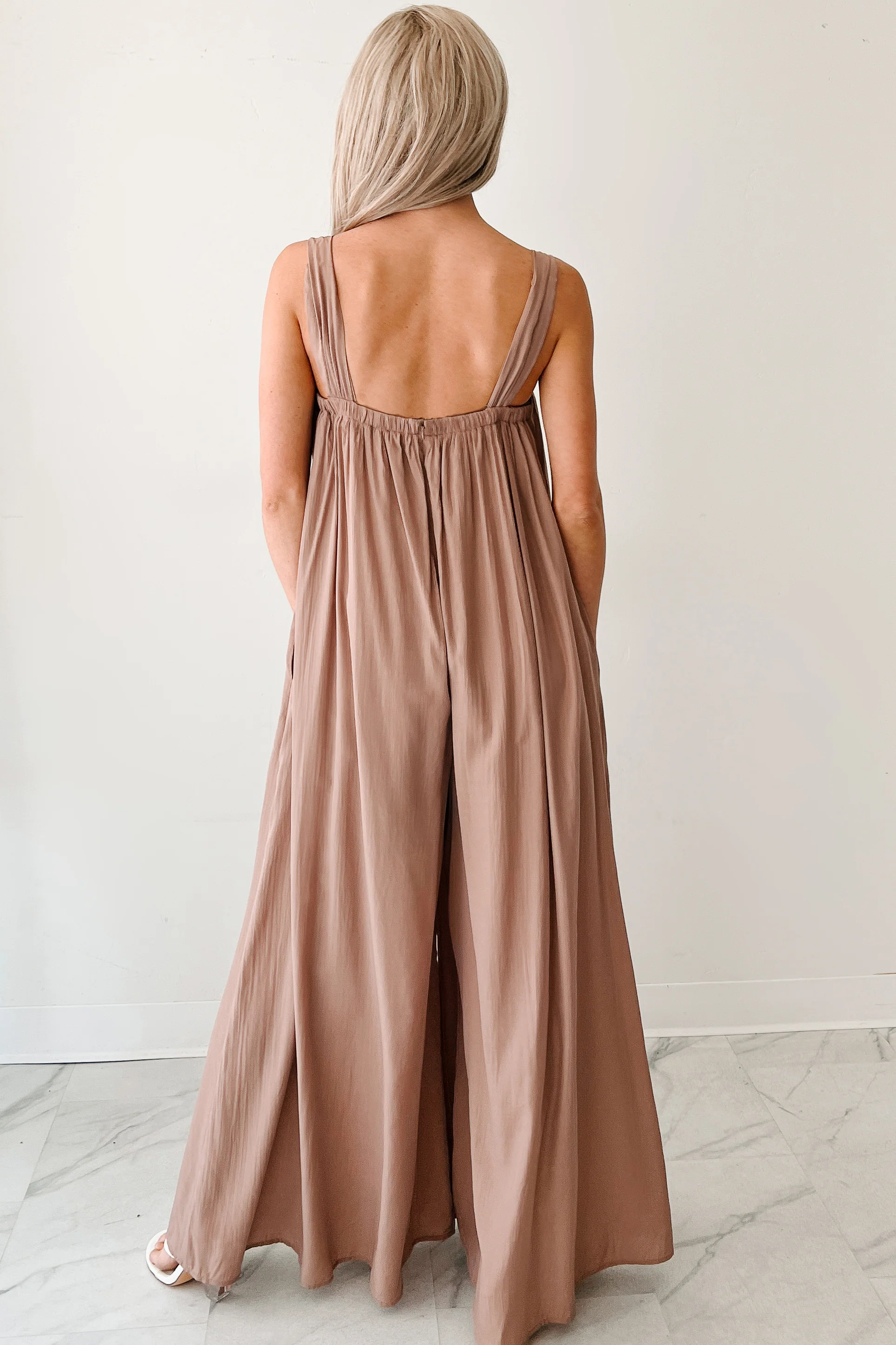 Elegance In Motion Sleeveless Flowy Jumpsuit (Mocha) - Image 3