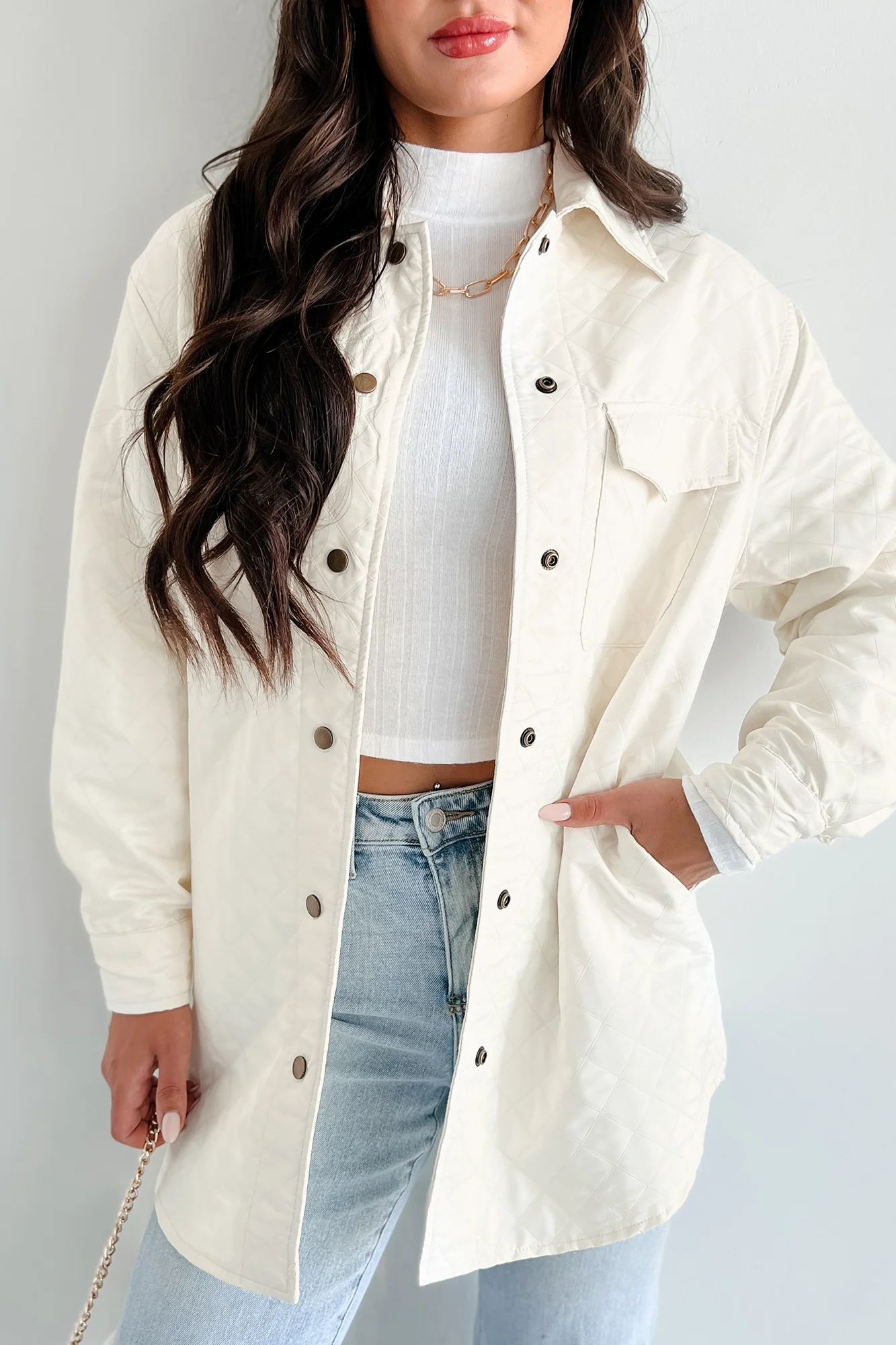 Elevated Composure Quilted Long Shacket (Cream) - Image 4