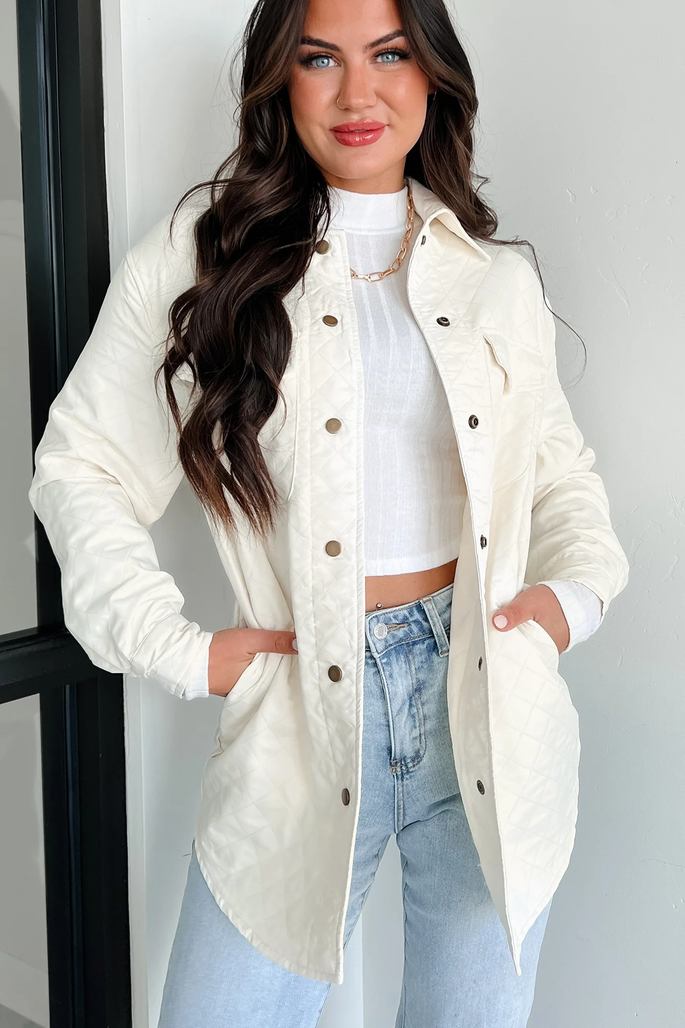 Elevated Composure Quilted Long Shacket (Cream) - Image 6