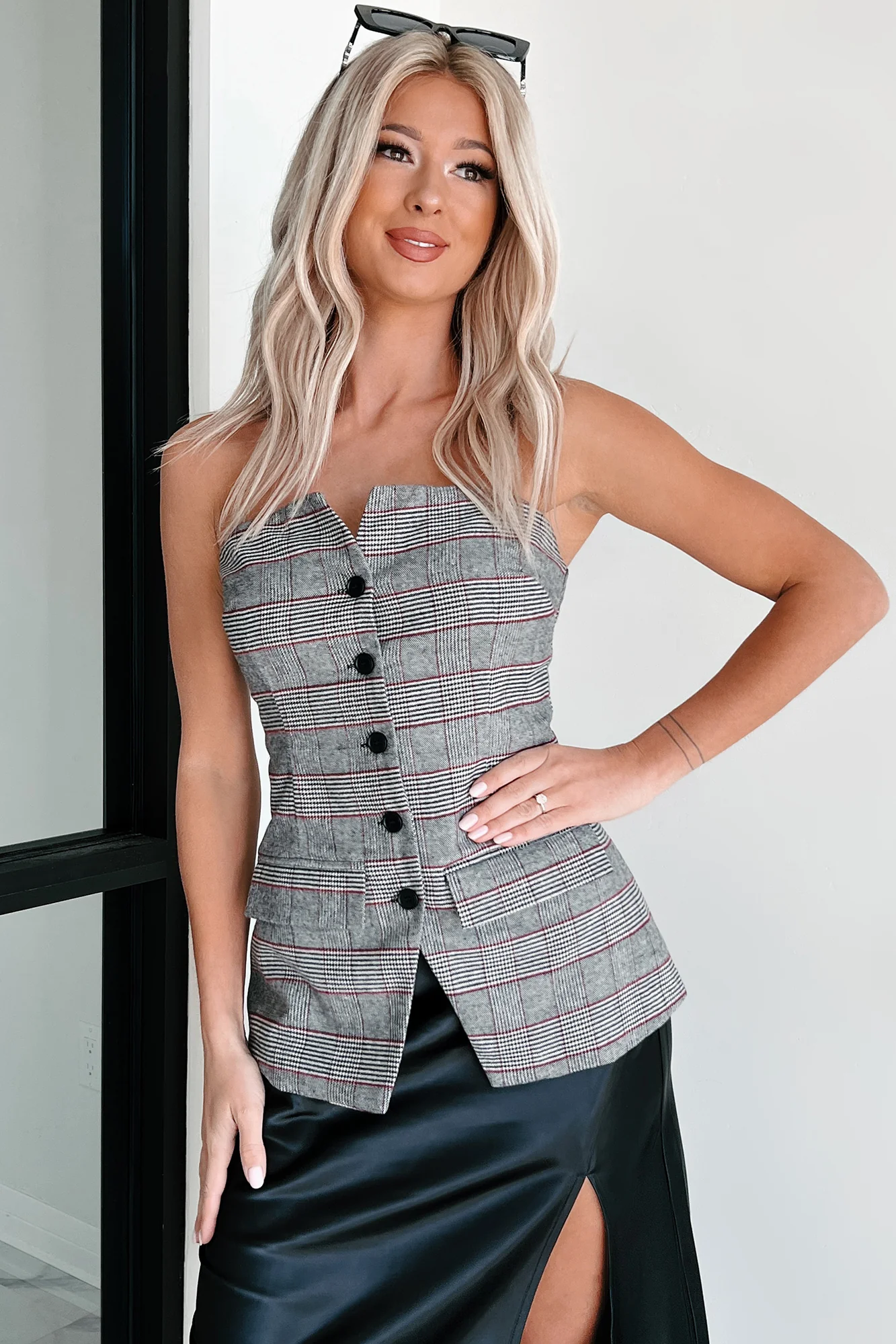 Elite Class Strapless Plaid Top (Multi) - Image 6