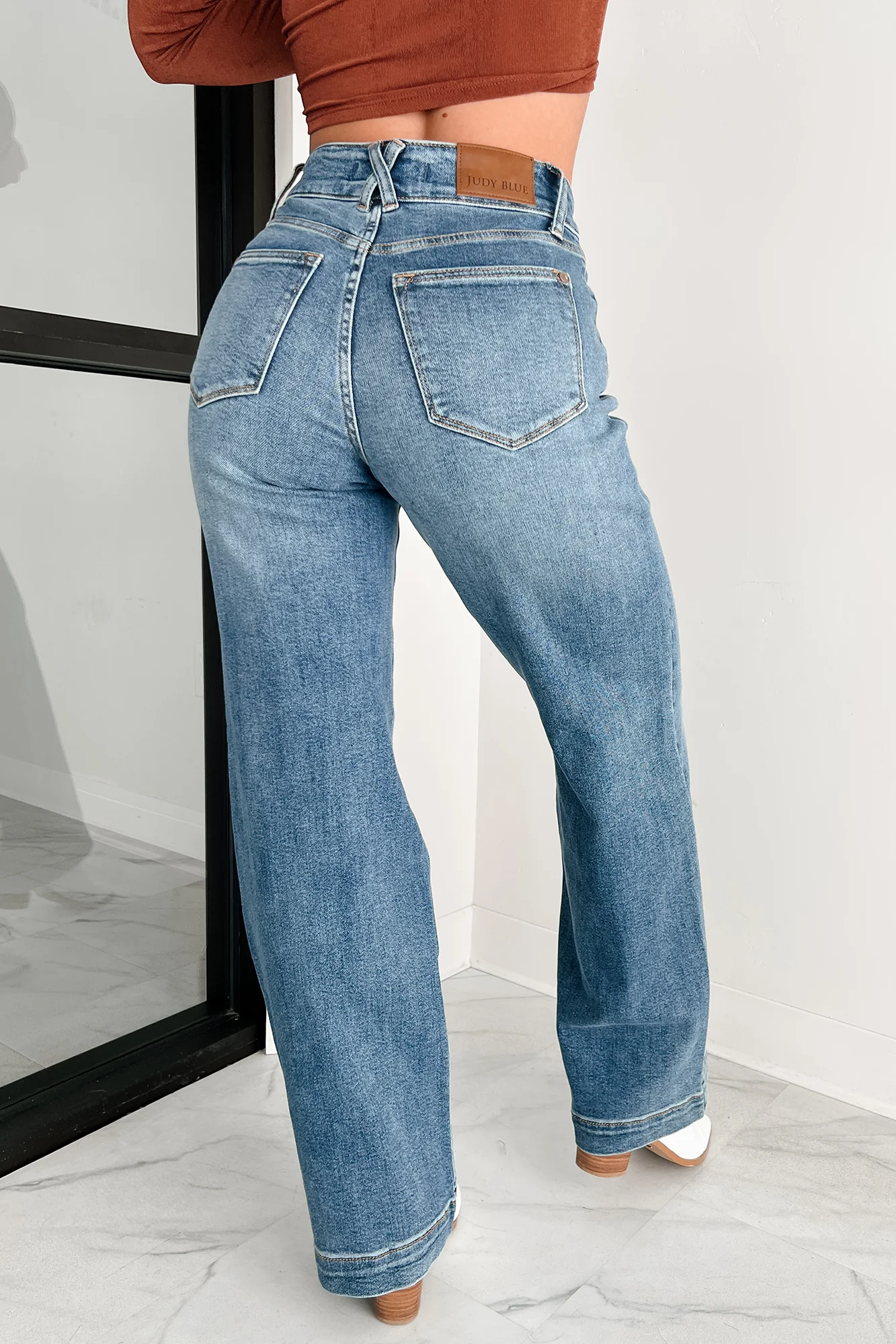 Ella Star Front Seam Wide Leg Judy Blue Jeans (Medium) - Image 5