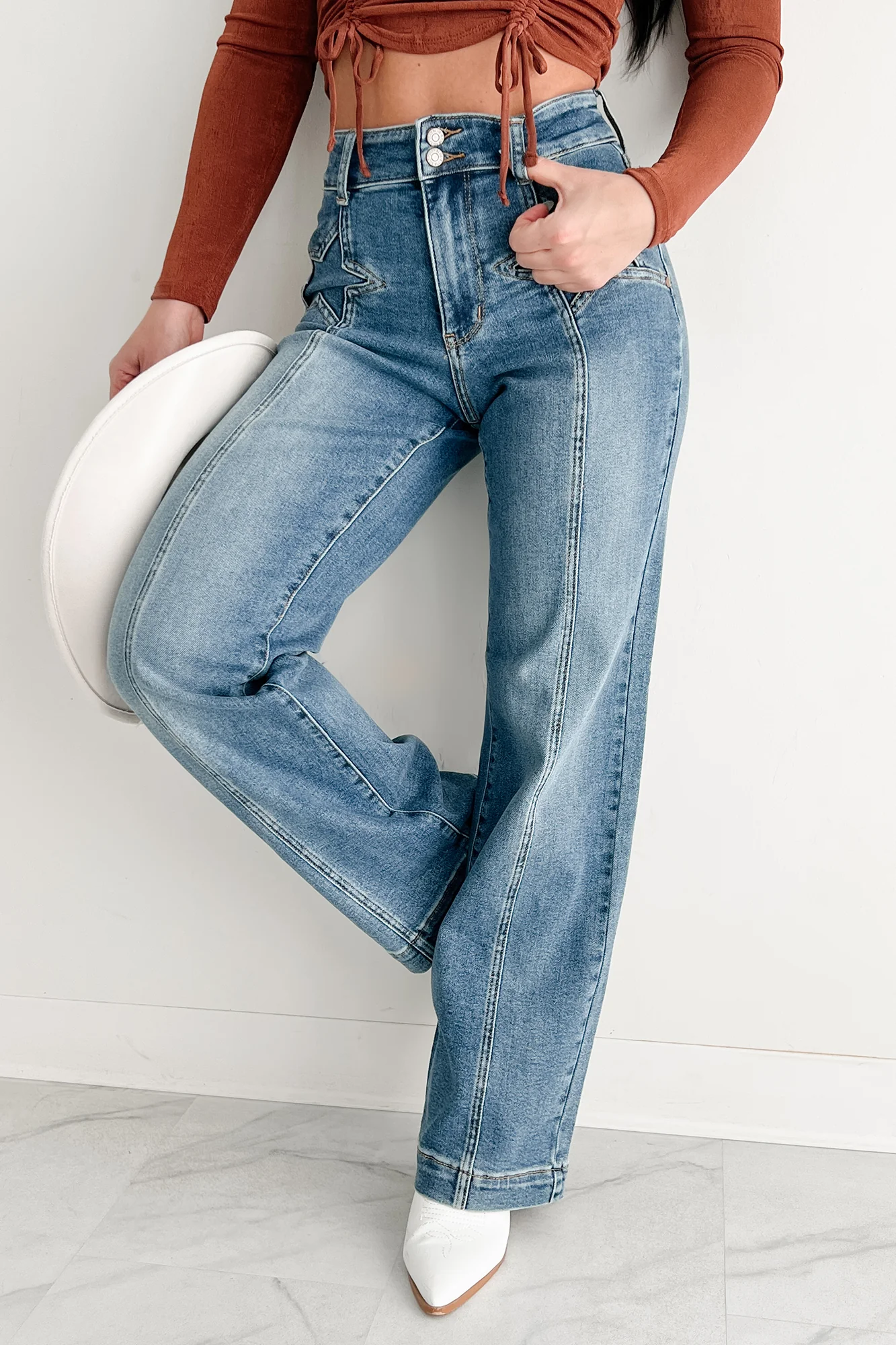 Ella Star Front Seam Wide Leg Judy Blue Jeans (Medium) - Image 7