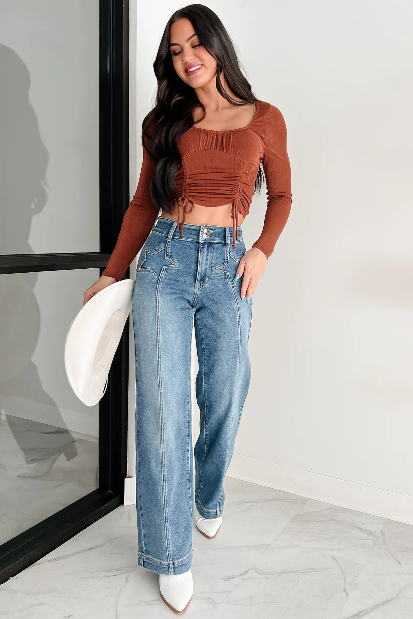 Ella Star Front Seam Wide Leg Judy Blue Jeans (Medium) - Image 8