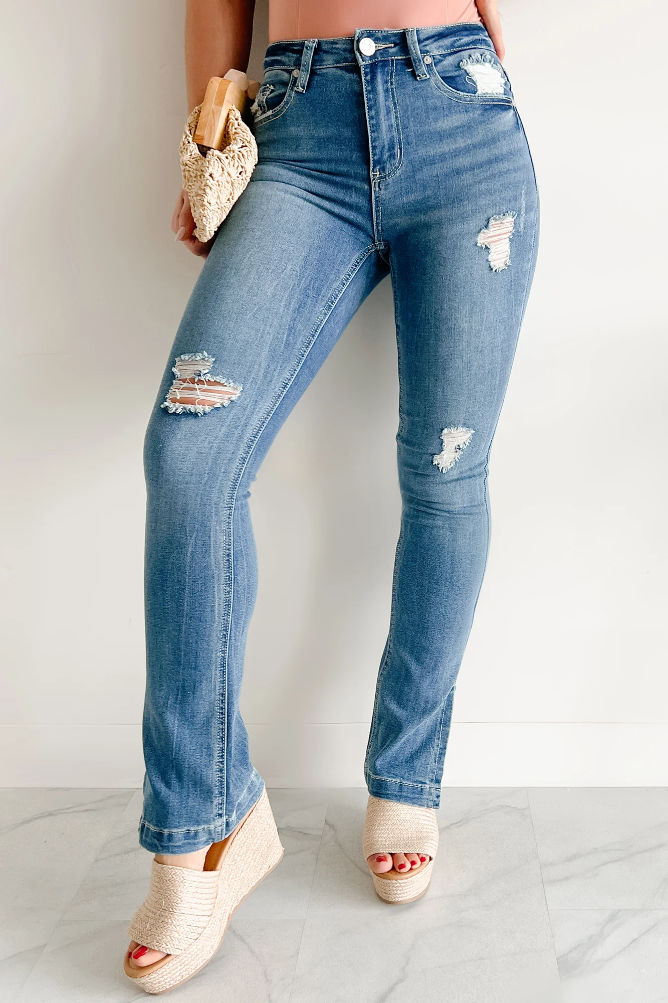 Ellington Distressed Indigo Reign Bootcut Jeans (Medium Light) - Image 3