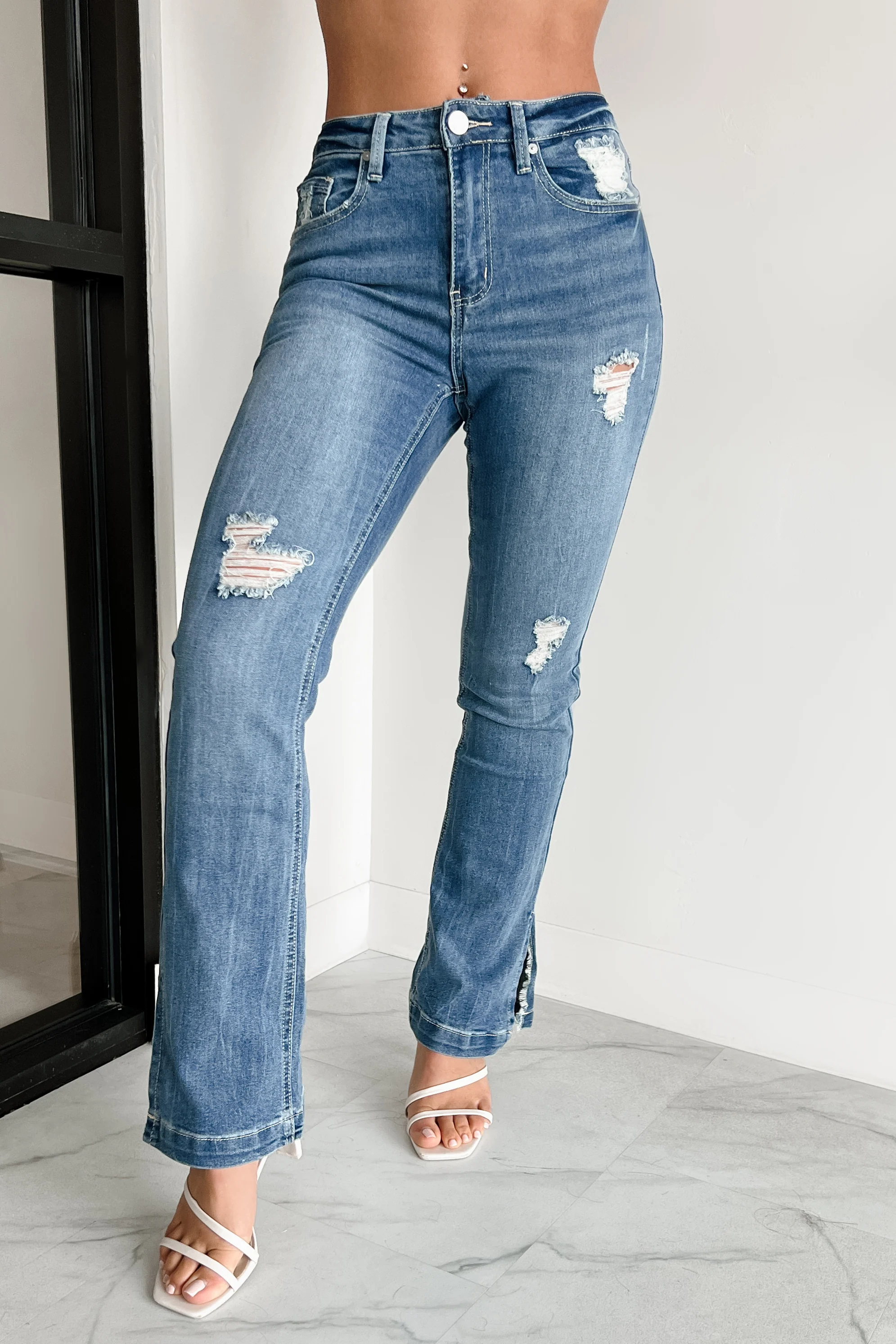Ellington Distressed Indigo Reign Bootcut Jeans (Medium Light) - Image 5