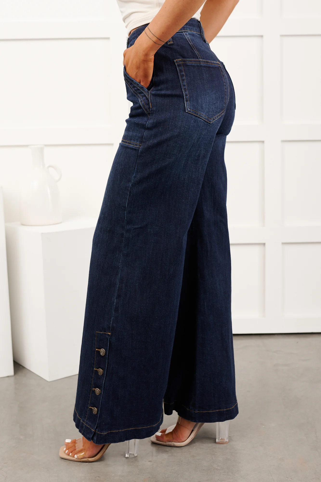 Ellory High Rise Saige Tummy Control Wide Leg Jeans (Dark) - Image 5