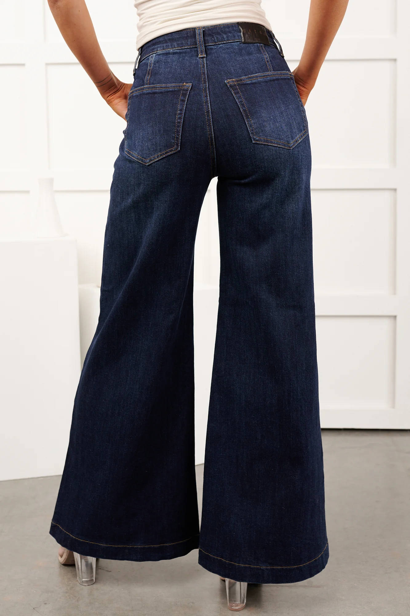 Ellory High Rise Saige Tummy Control Wide Leg Jeans (Dark) - Image 6