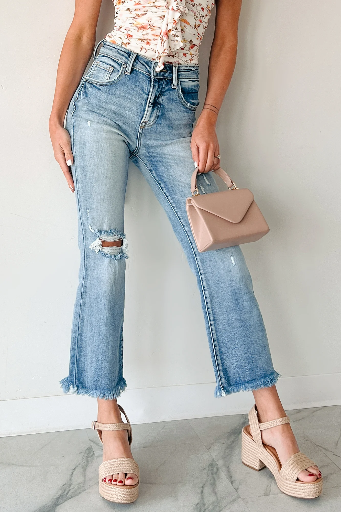 Eloise High Rise Distressed Crop Flare Risen Jeans (Medium) - Image 2
