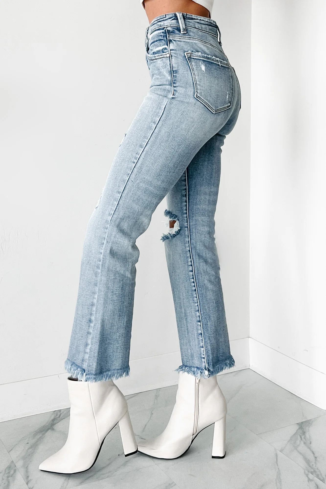 Eloise High Rise Distressed Crop Flare Risen Jeans (Medium) - Image 4
