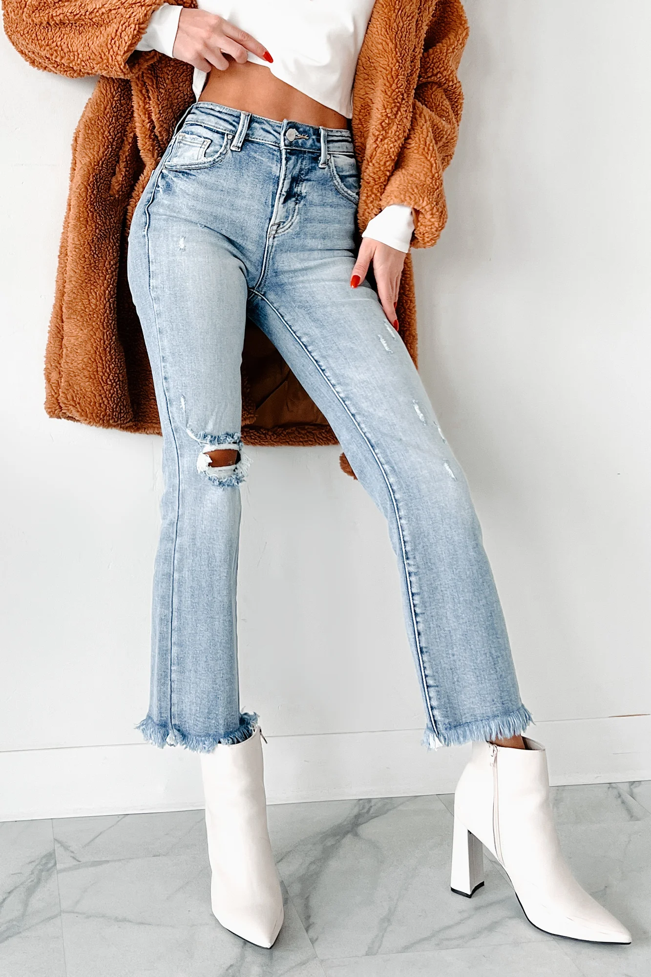 Eloise High Rise Distressed Crop Flare Risen Jeans (Medium) - Image 5