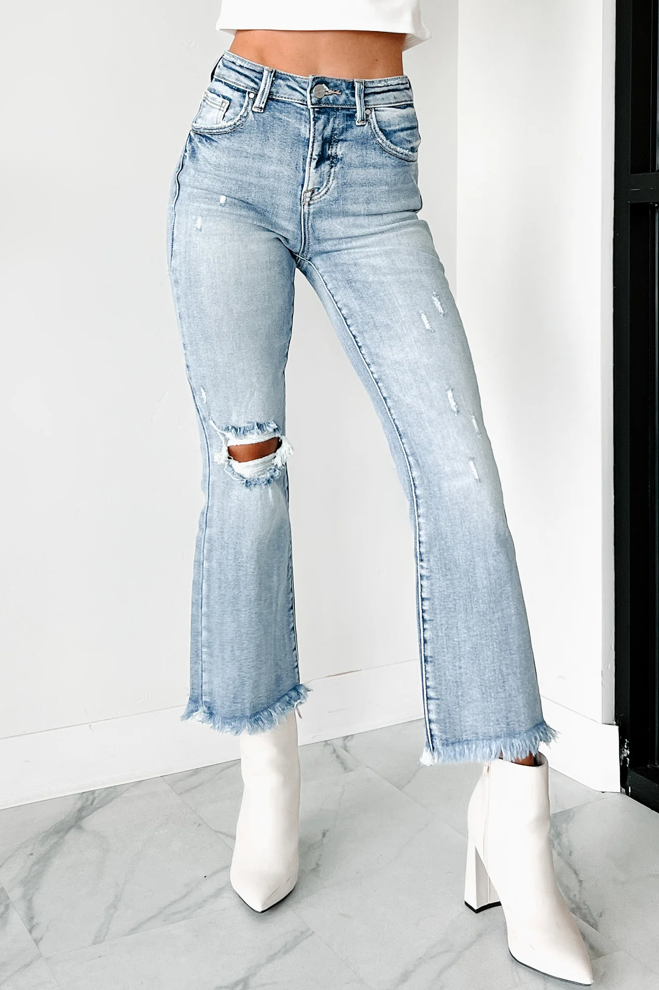 Eloise High Rise Distressed Crop Flare Risen Jeans (Medium) - Image 6